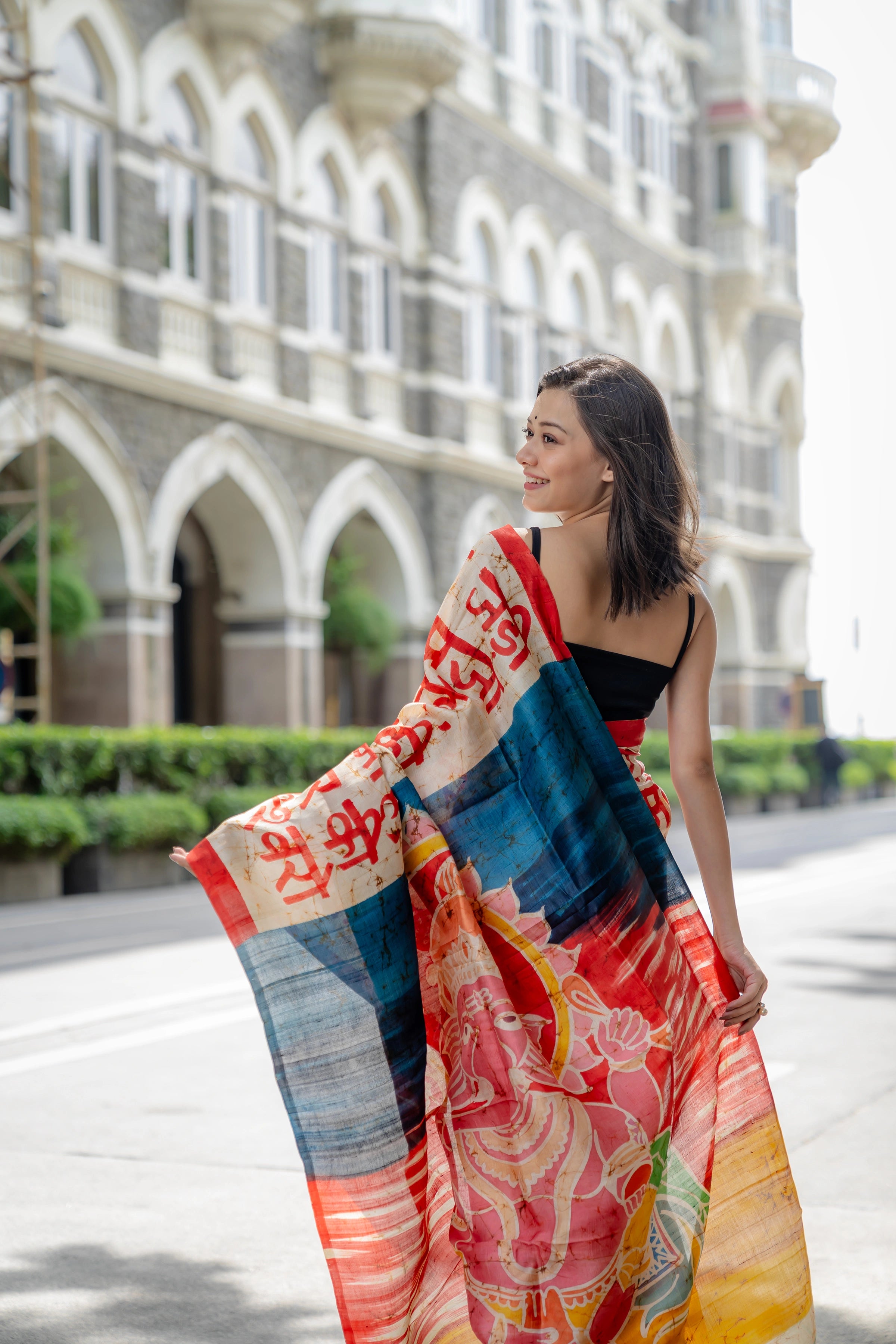 Hand-batik on silk sari