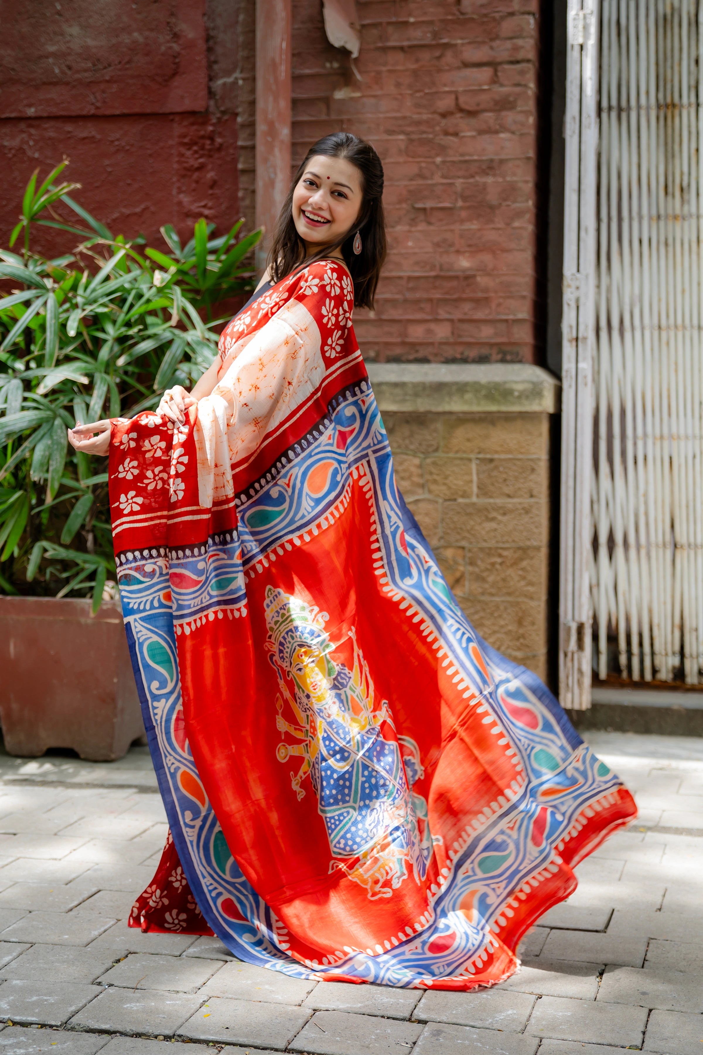 Hand-batik on silk sari