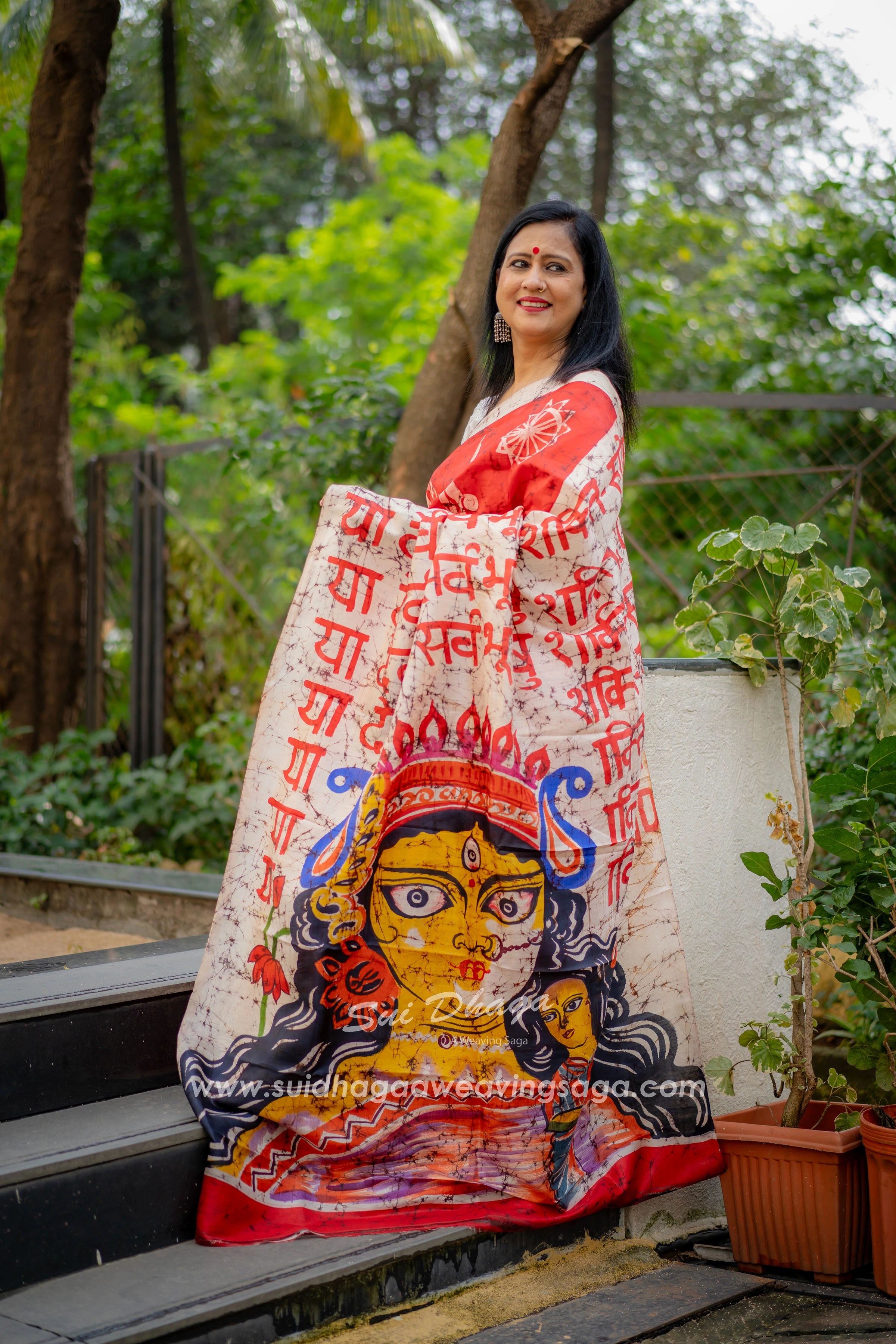 Hand-batik on silk sari