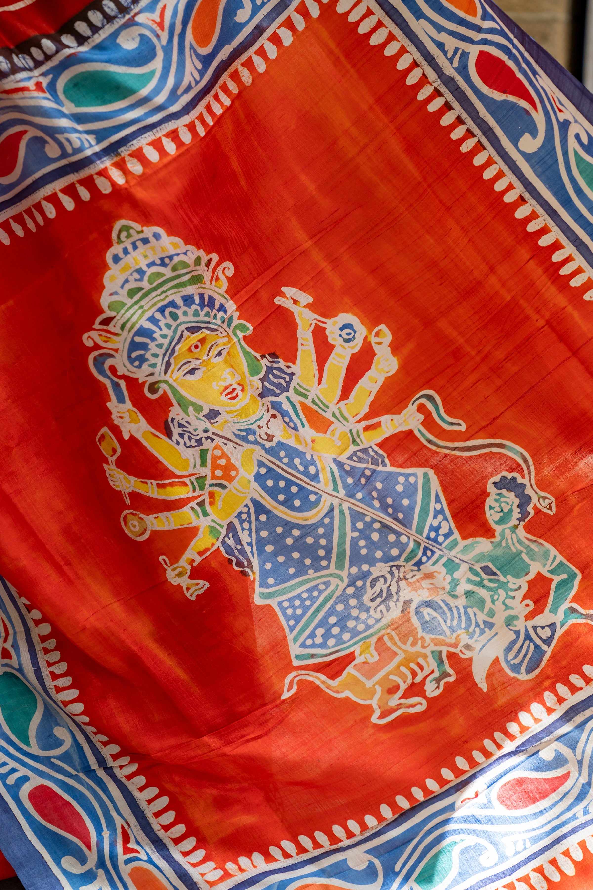 Hand-batik on silk sari