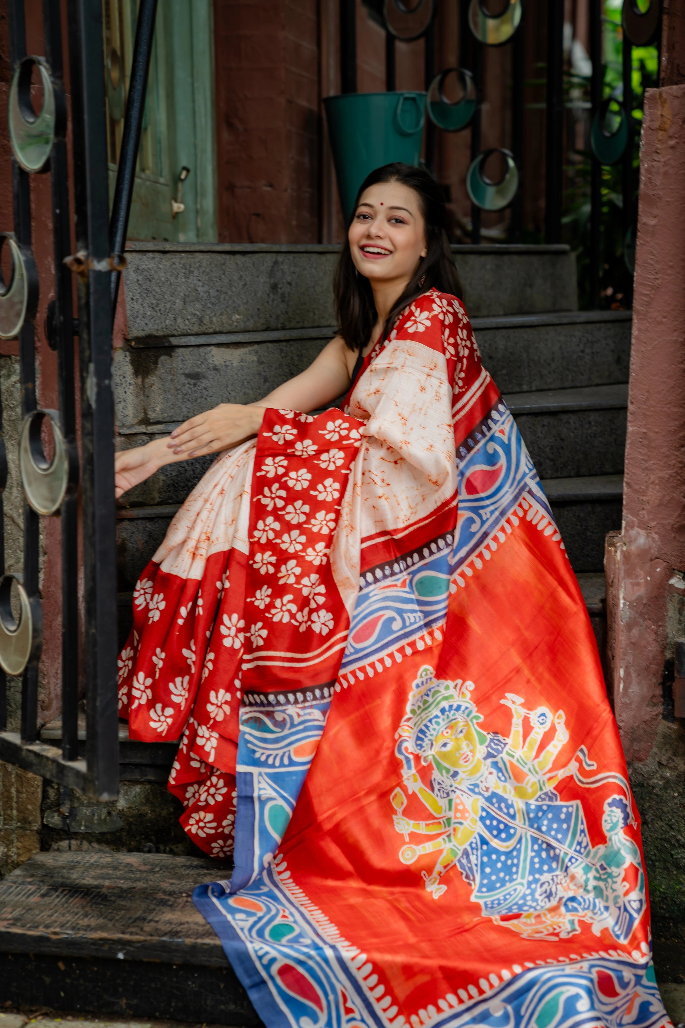 Hand-batik on silk sari