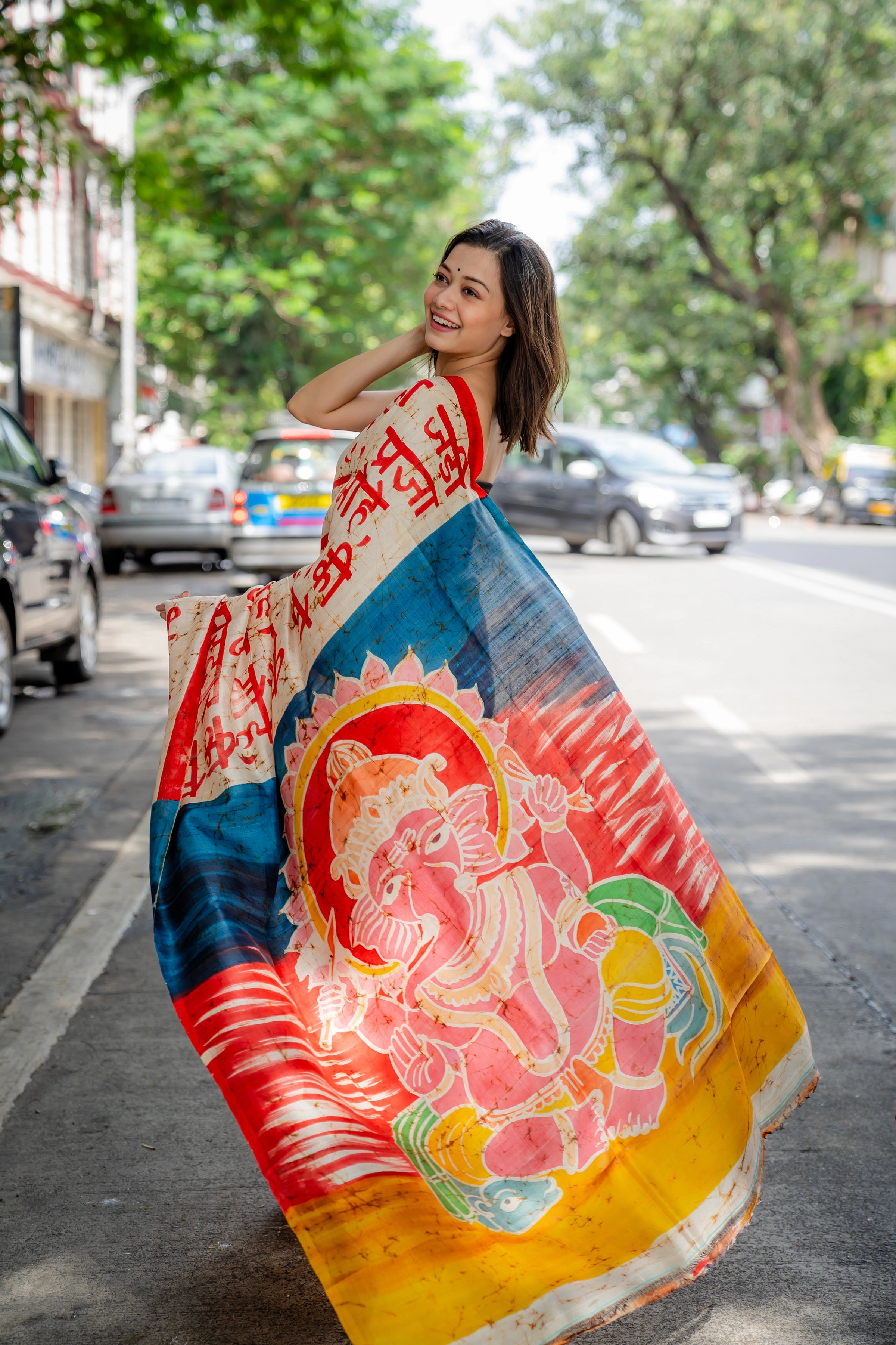 Hand-batik on silk sari