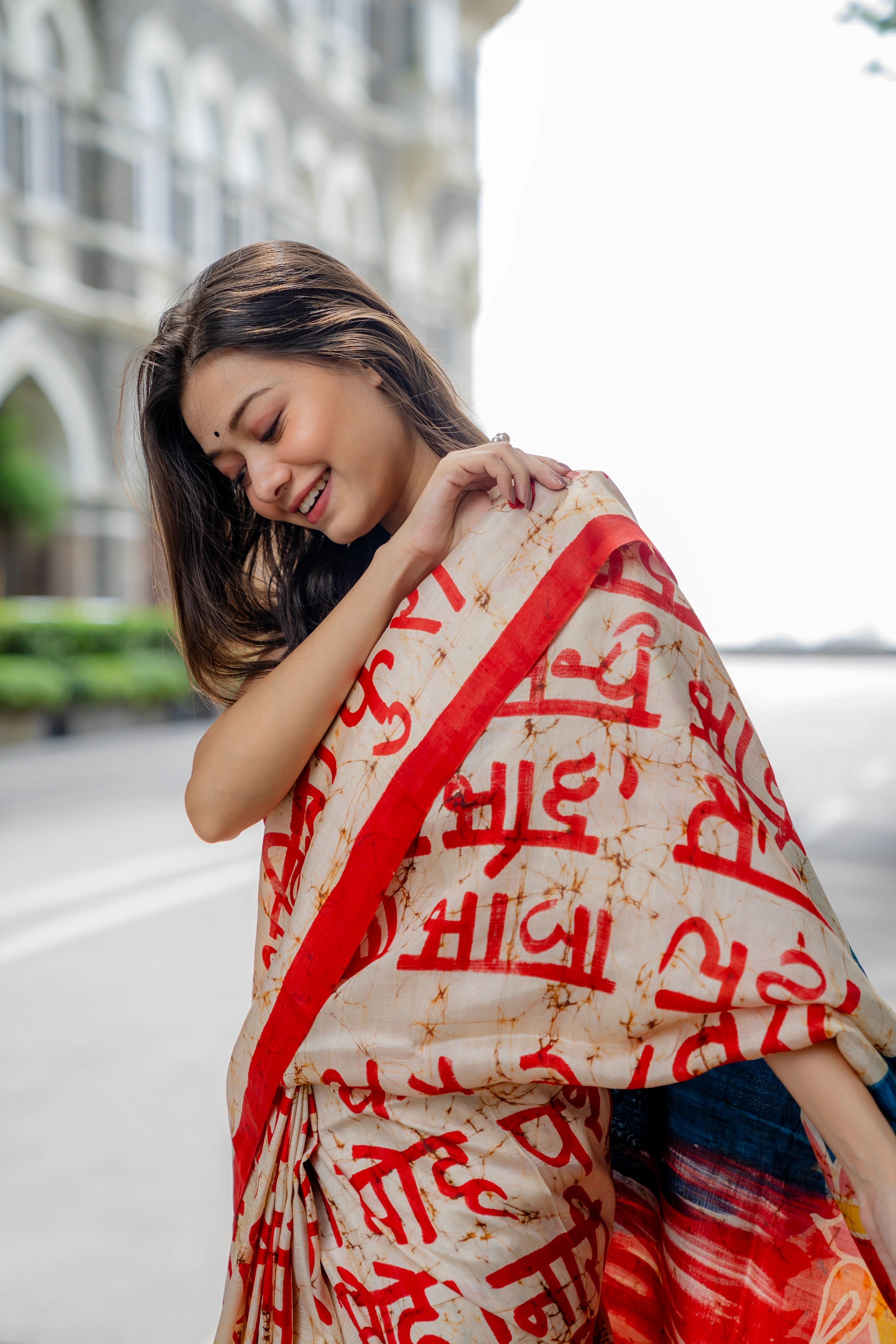 Hand-batik on silk sari