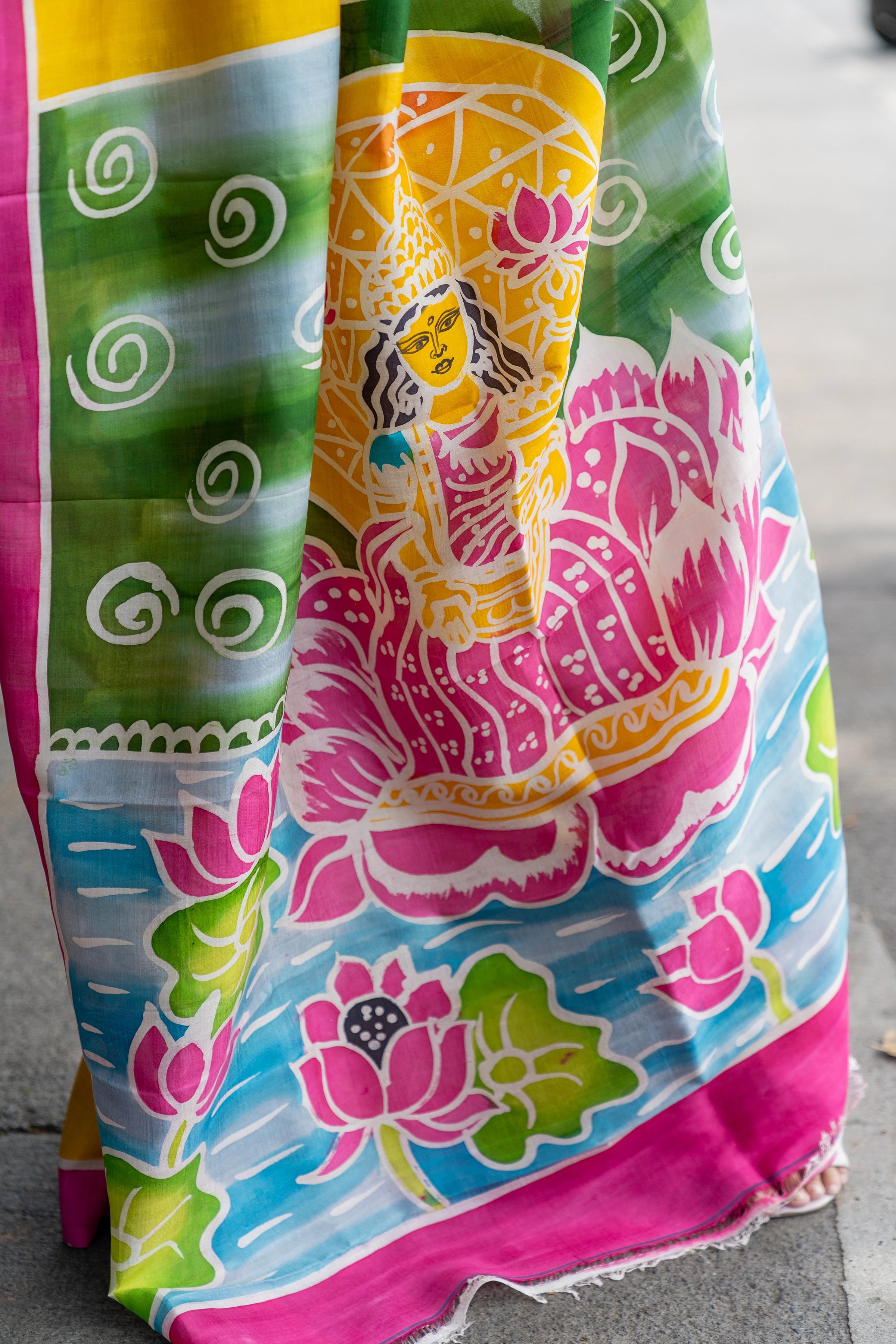 Hand-batik on silk sari
