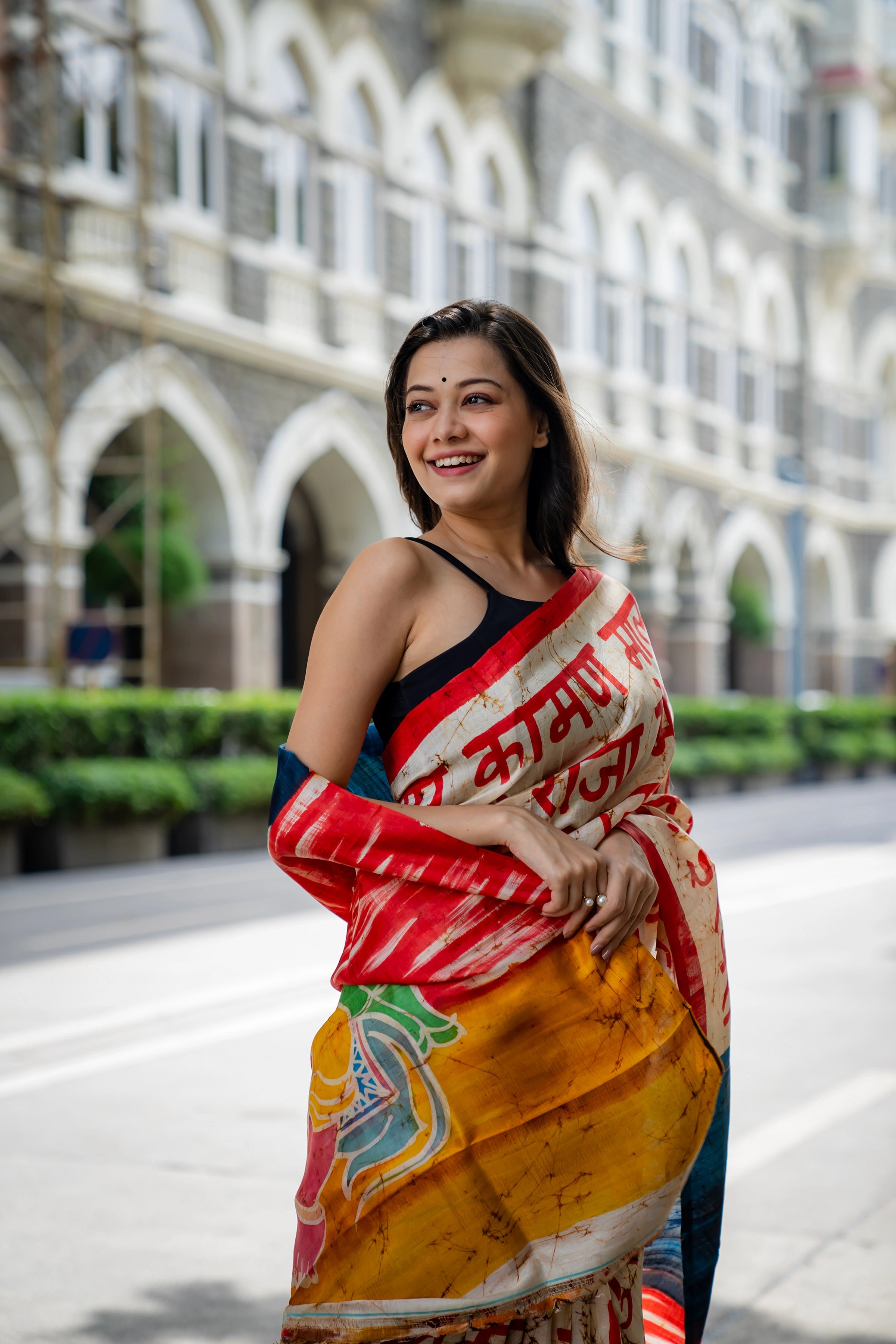 Hand-batik on silk sari