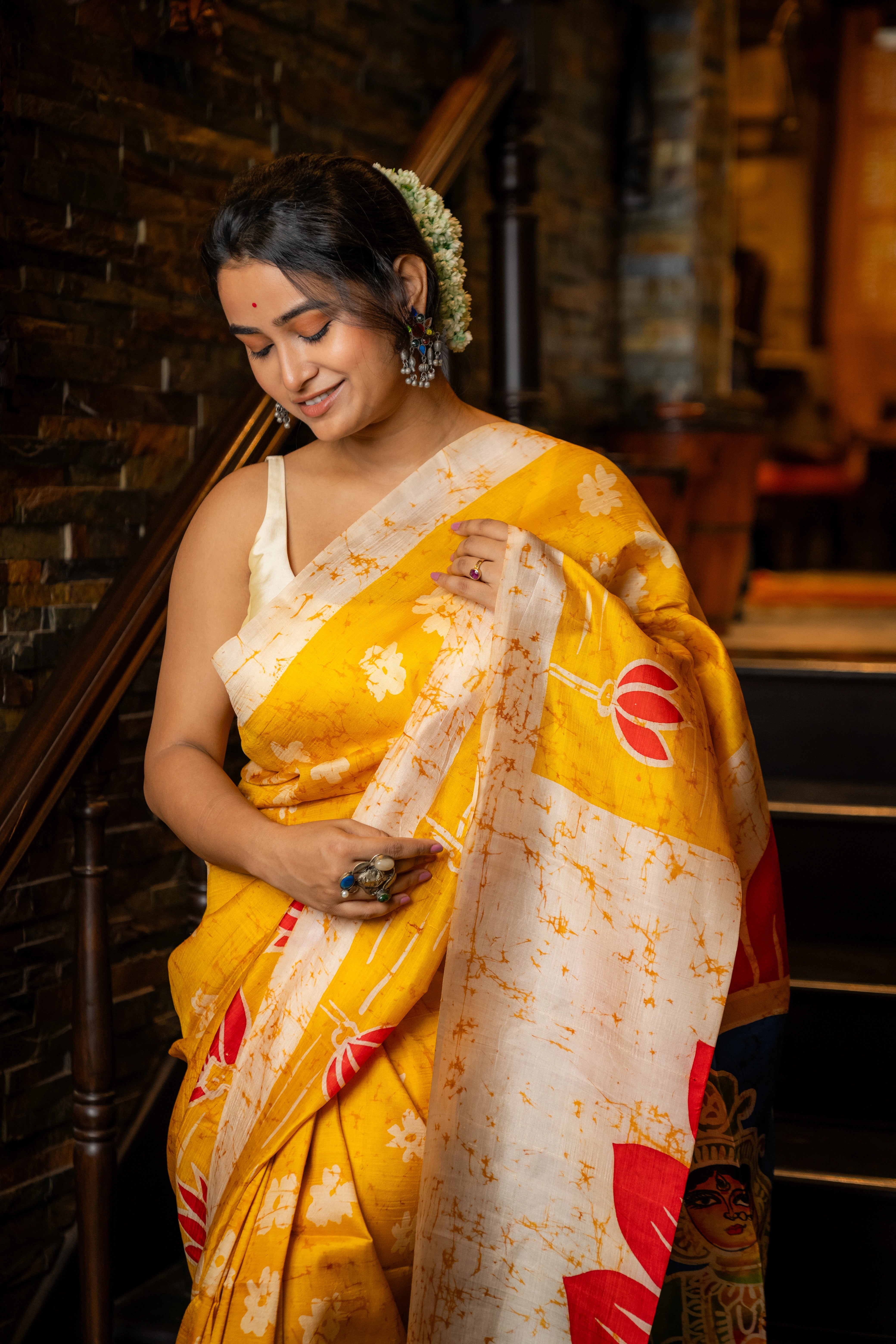 Hand-batik on silk sari