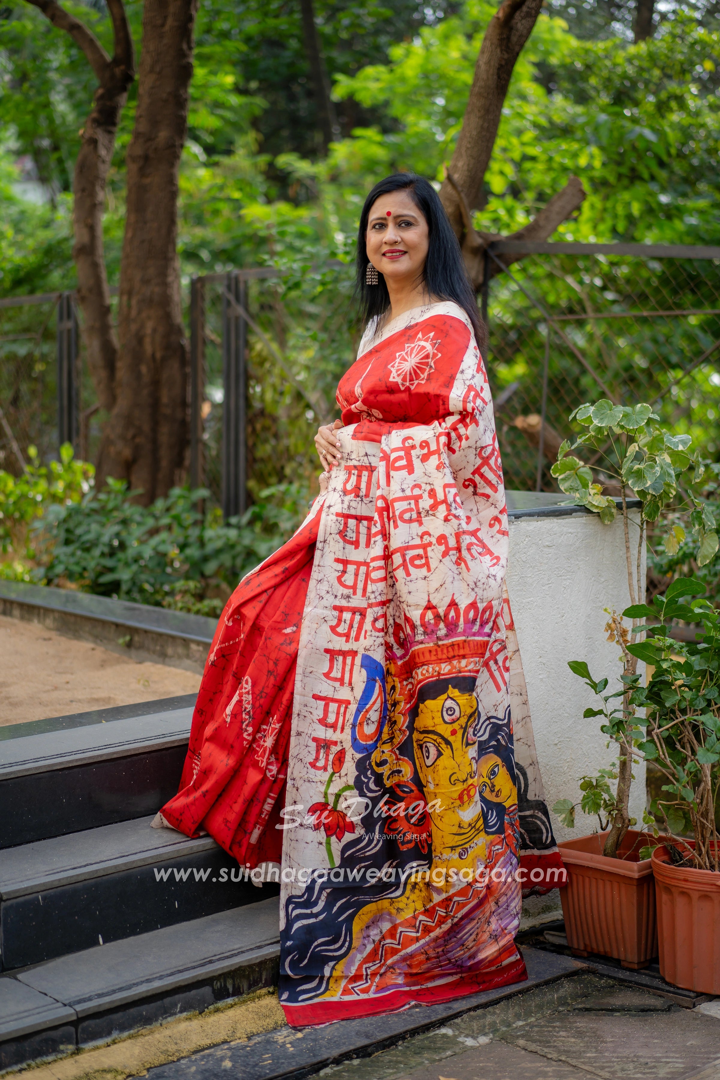 Hand-batik on silk sari