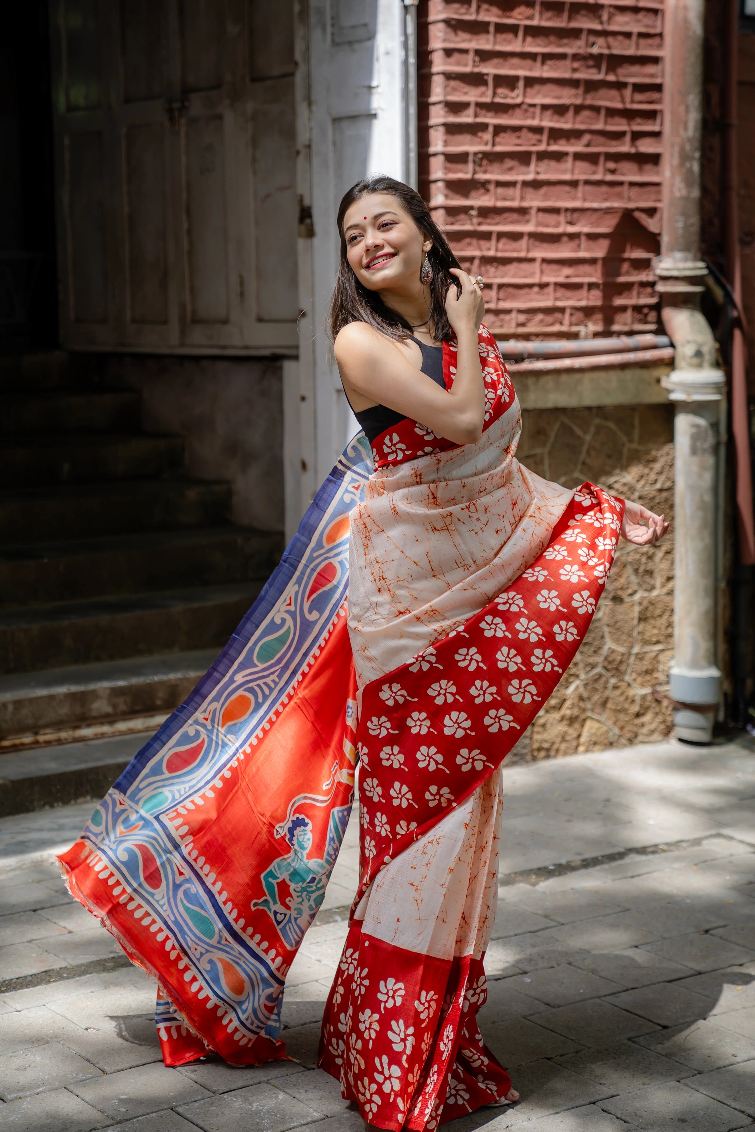 Hand-batik on silk sari