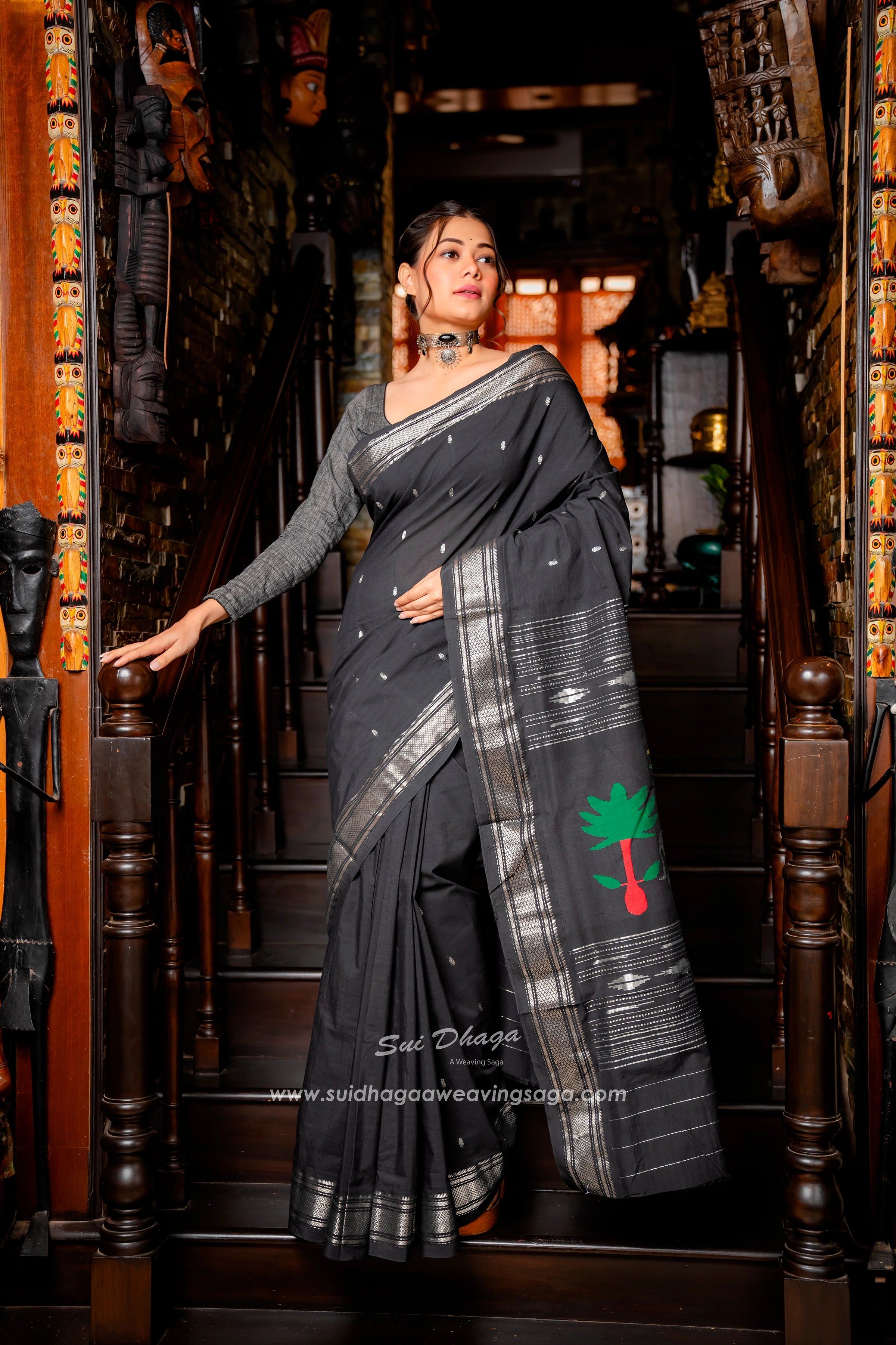 Black Cotton Paithani with Exclusive Pichwai Pallu