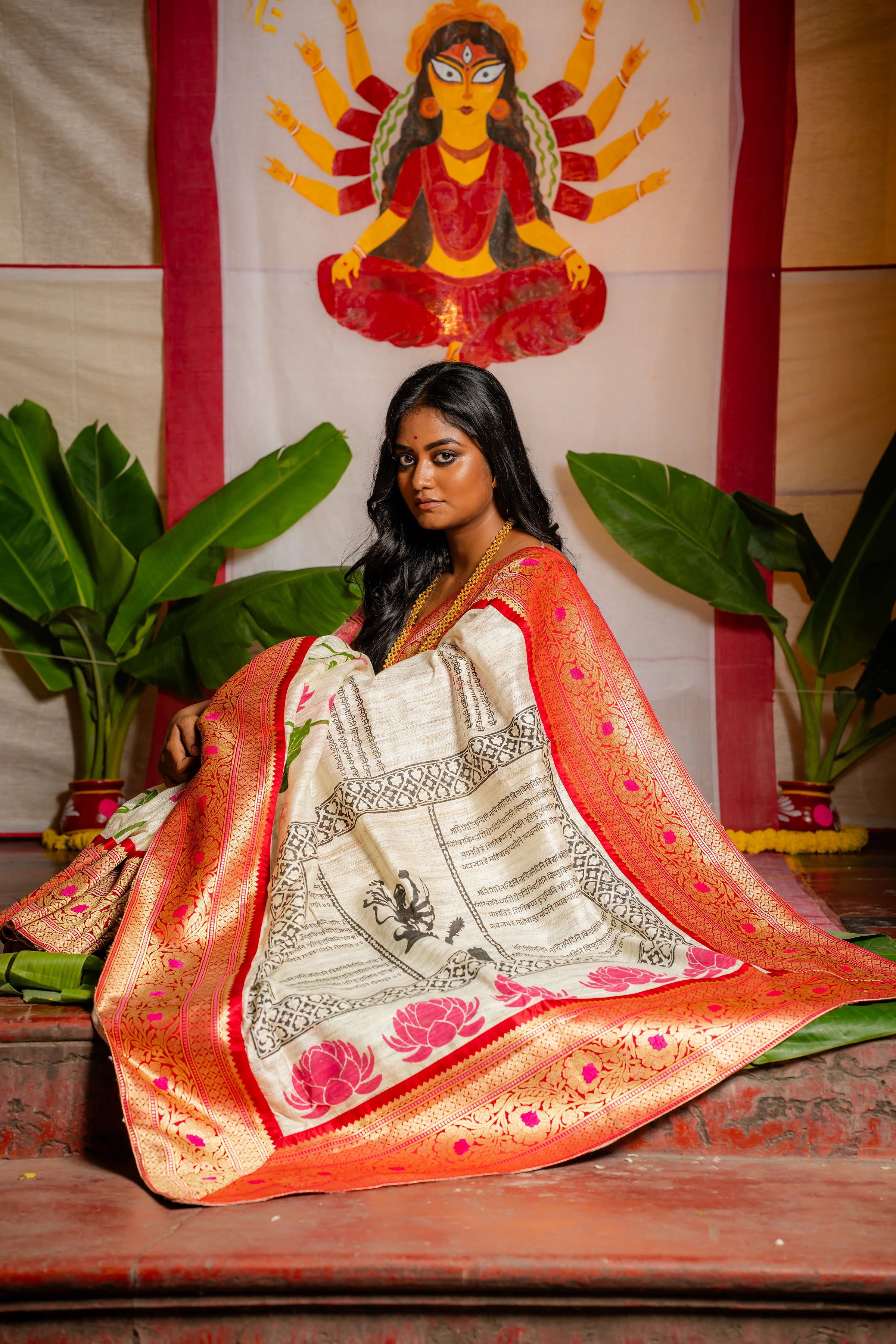 Pure Gicha Silk handblock Print Designer saree