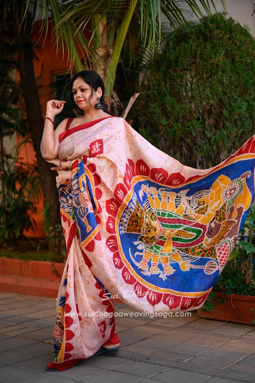 Hand-batik on silk sari