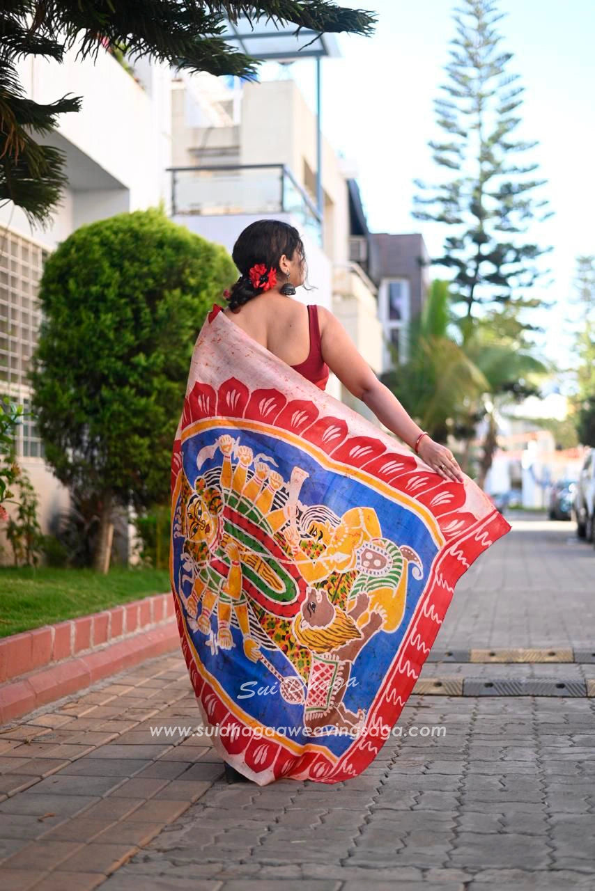 Hand-batik on silk sari