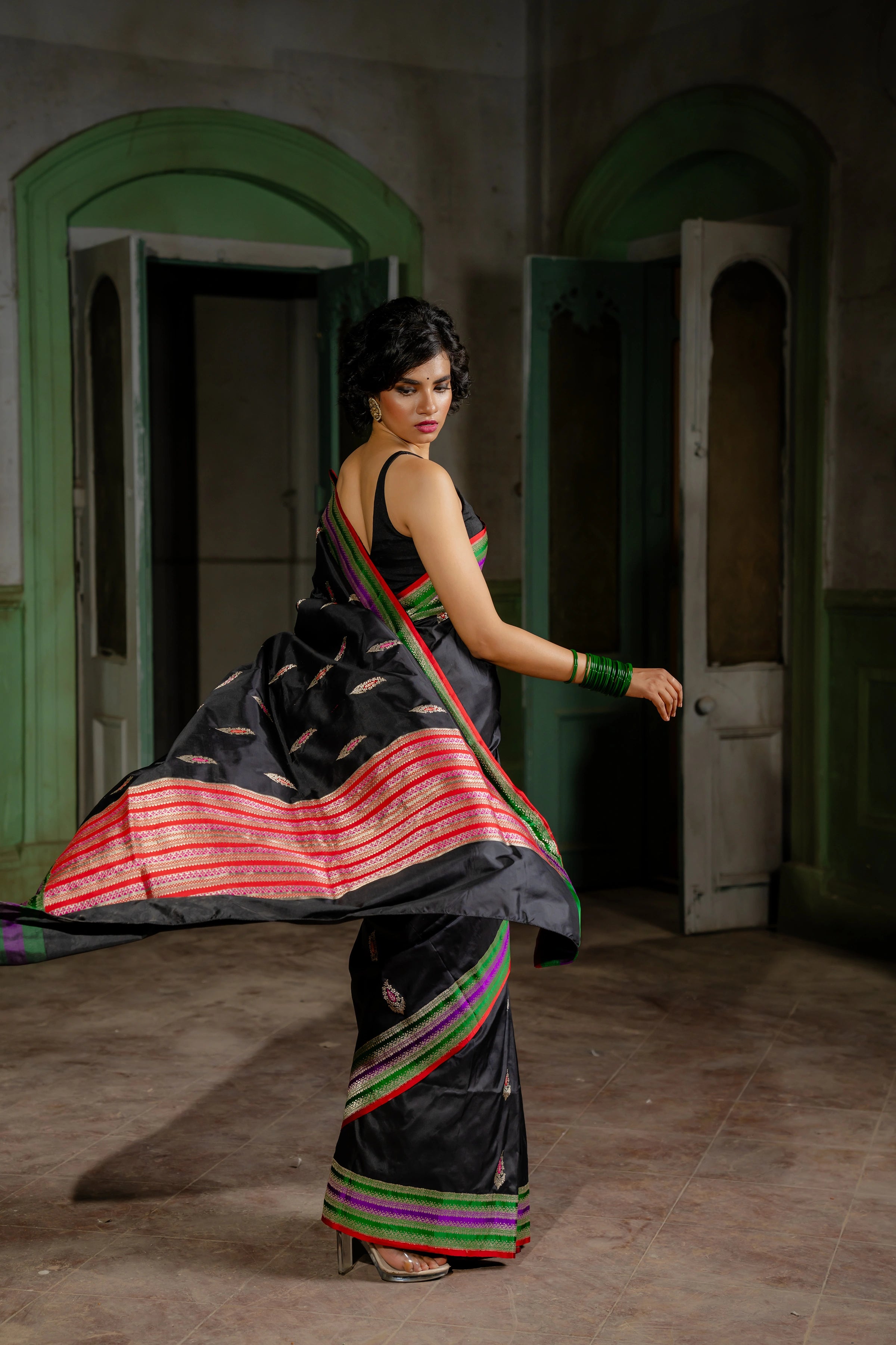 Designer Black Pure Silk Banarasi katan with Meenakari work