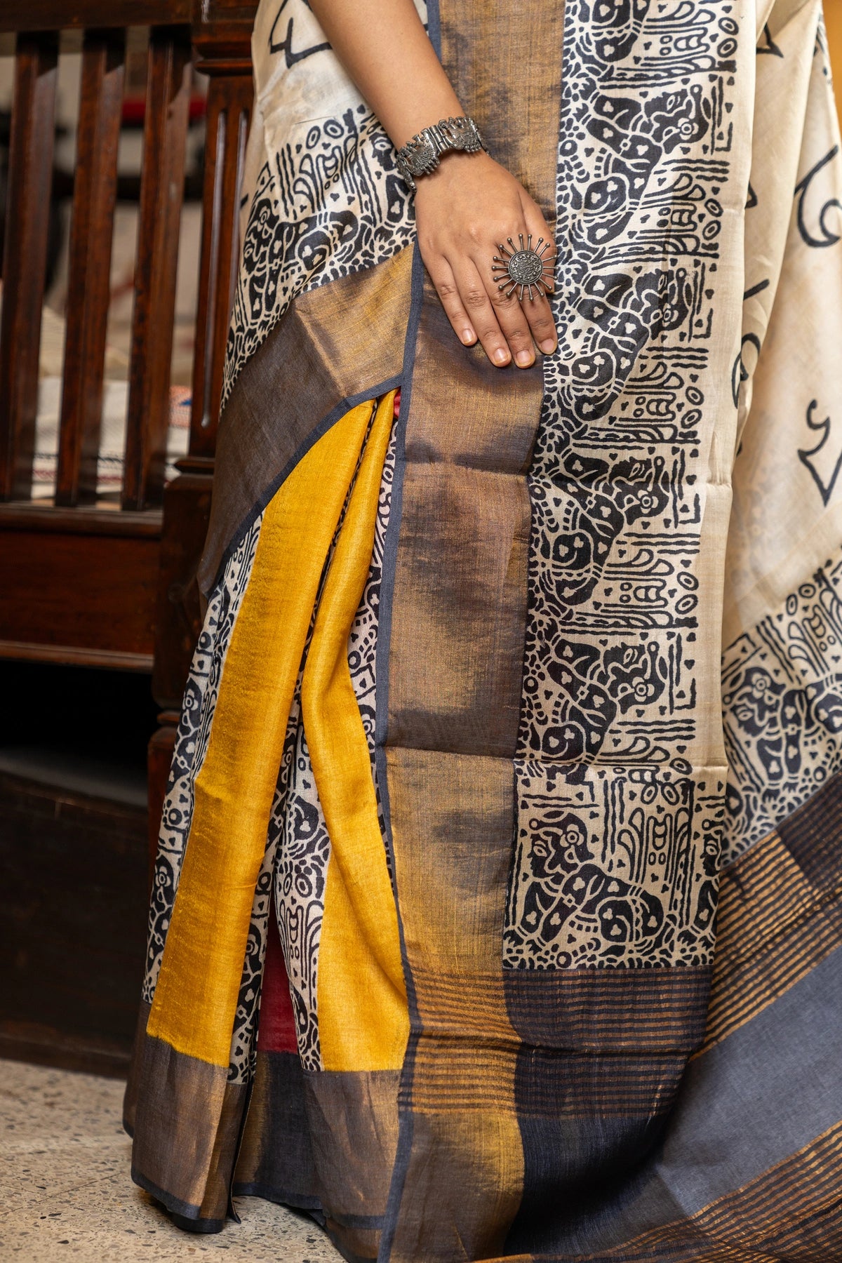 Pure Silk Hand Block Print on Gachi Tussar