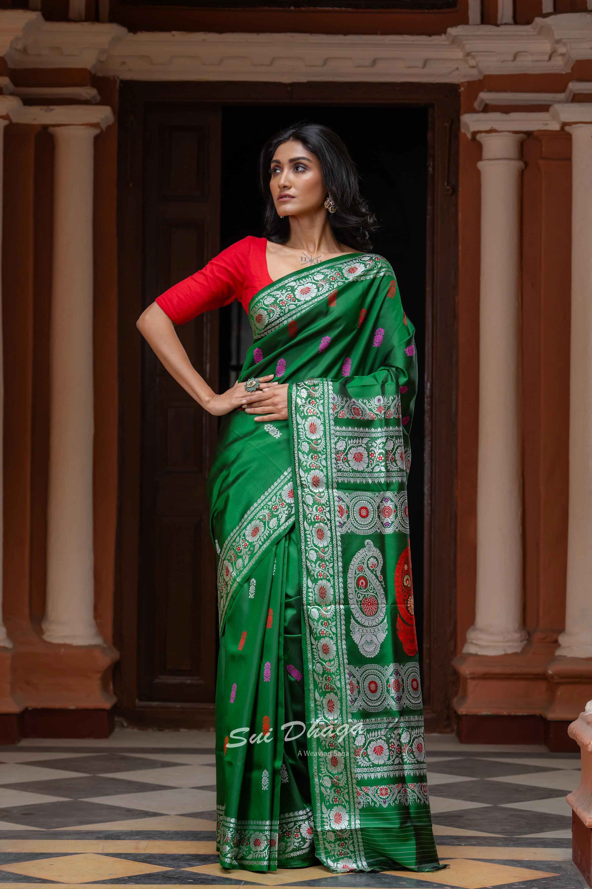 Bottle Green coloured Revival butta Baluchuri