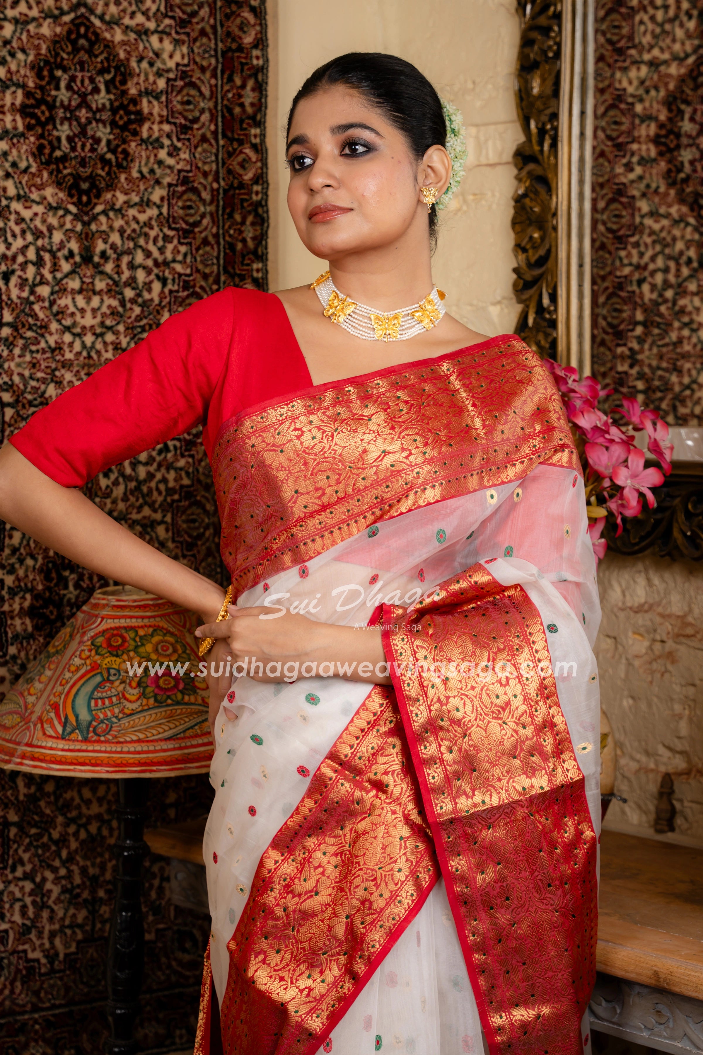 Red Border Exclusive Chanderi Katan saree