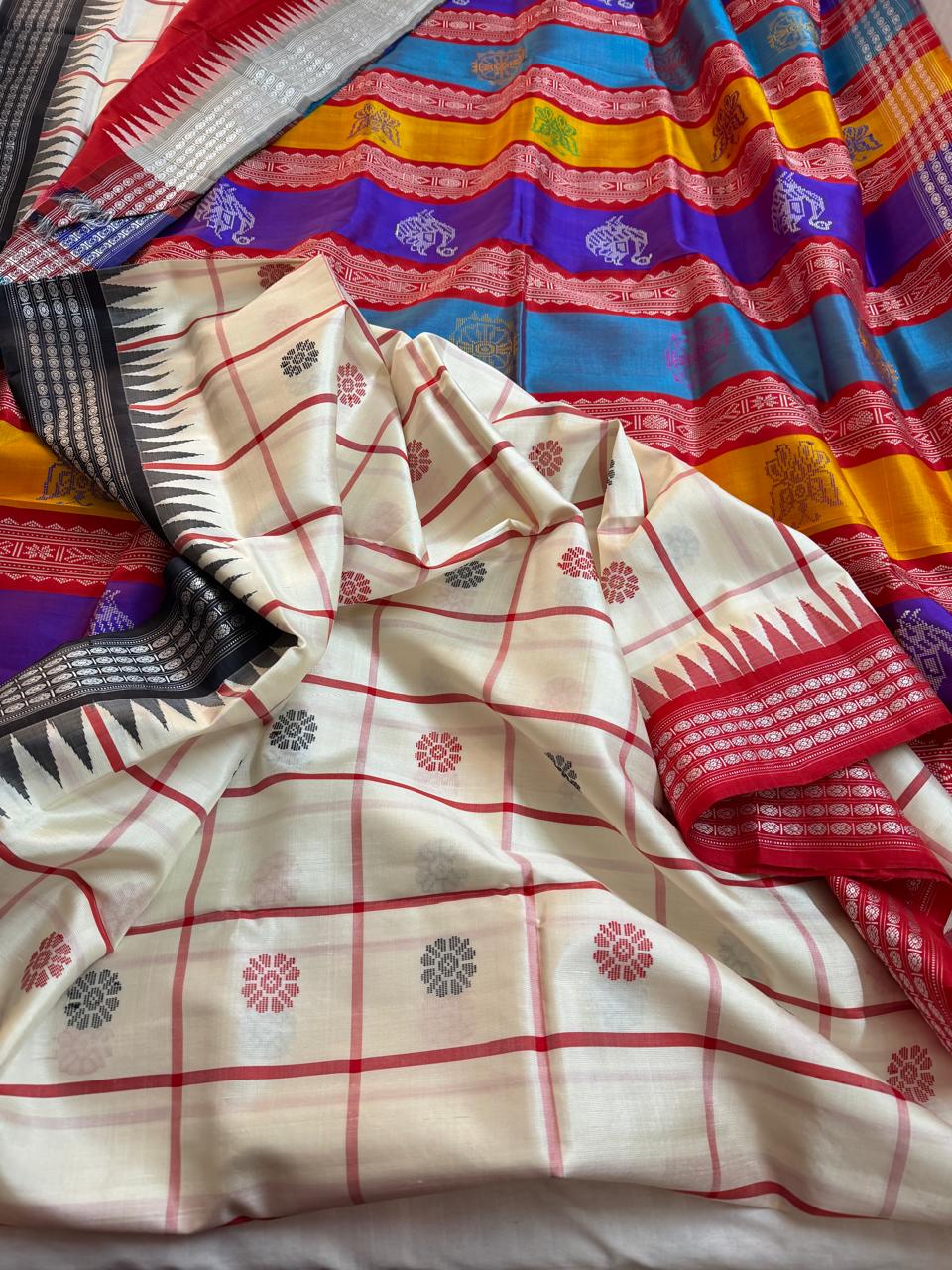 Heritage Double Pallu Checkered Berhampuri Silk Saree - AVAILABLE ON PRE ORDER  45 days
