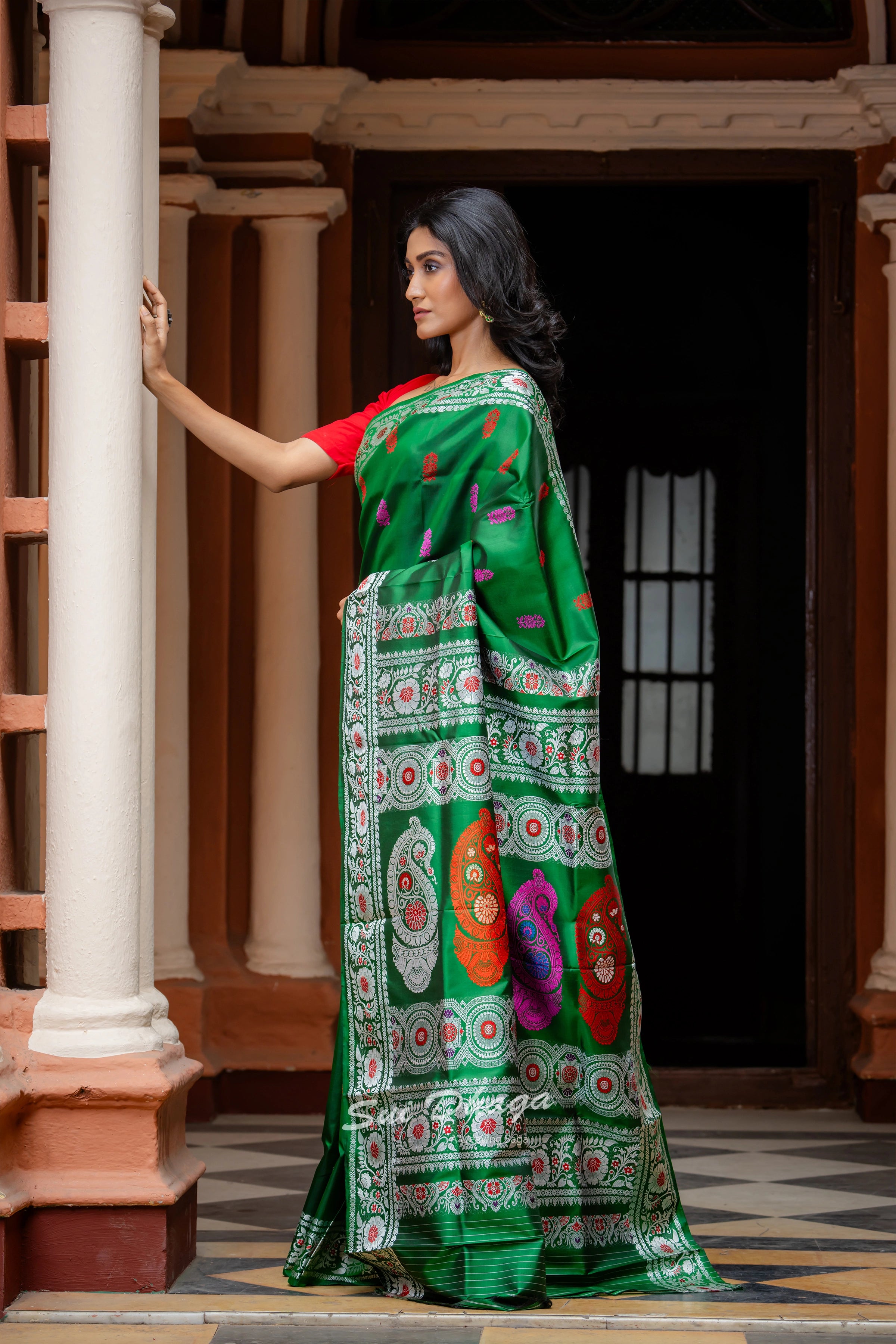 Bottle Green coloured Revival butta Baluchuri