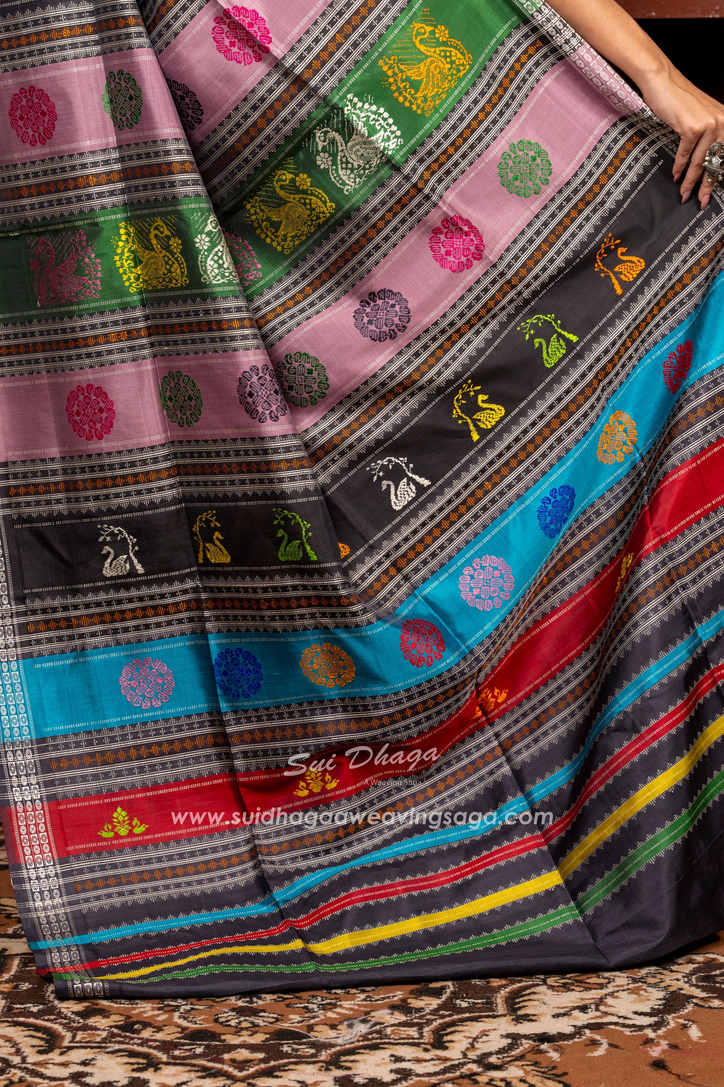 Mustard yellow Coloured Checkered Pure Silk DOUBLE Pallu Berhampuri saree