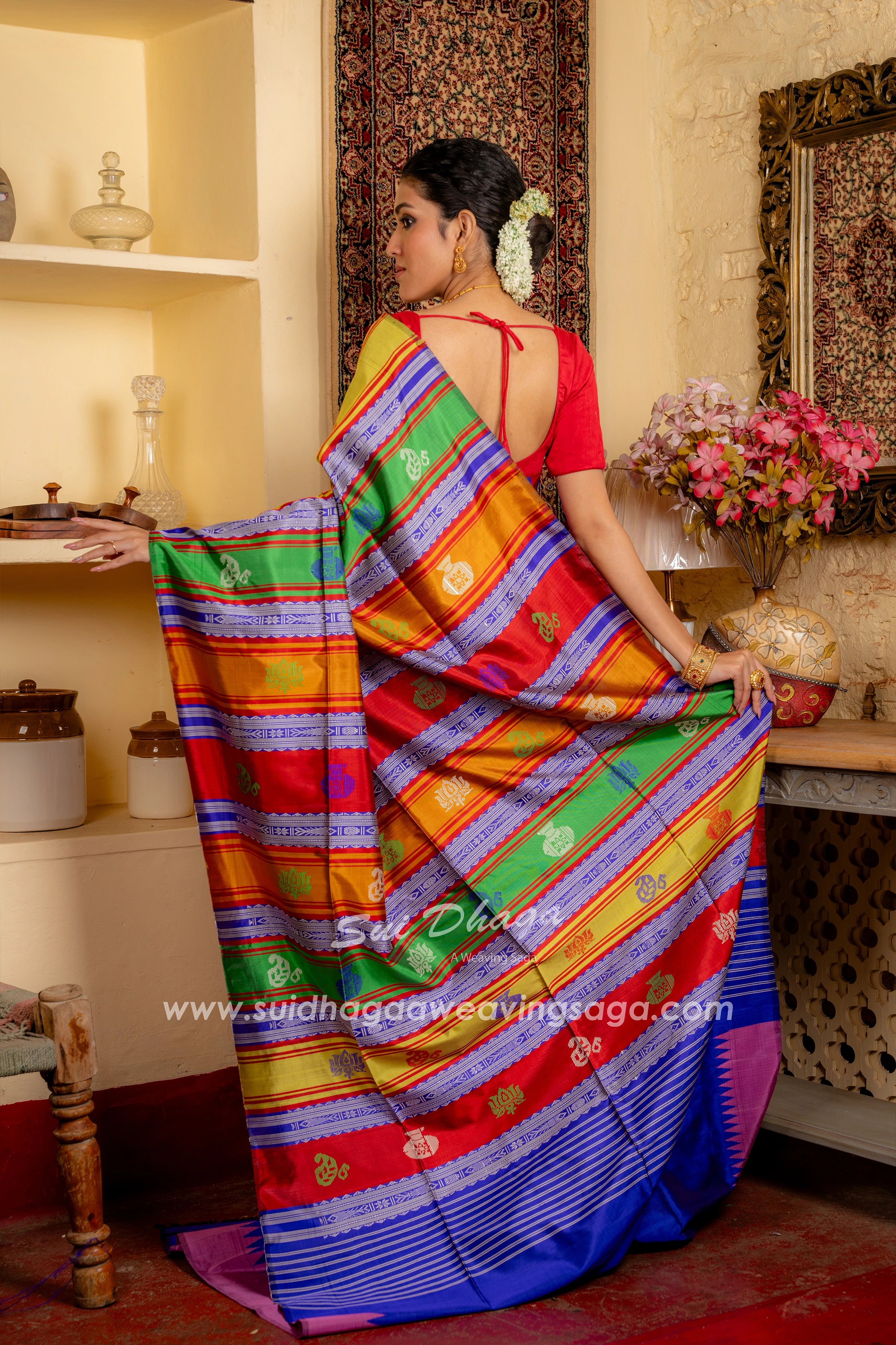 Pink Coloured Handwoven Double Pallu Berhampuri