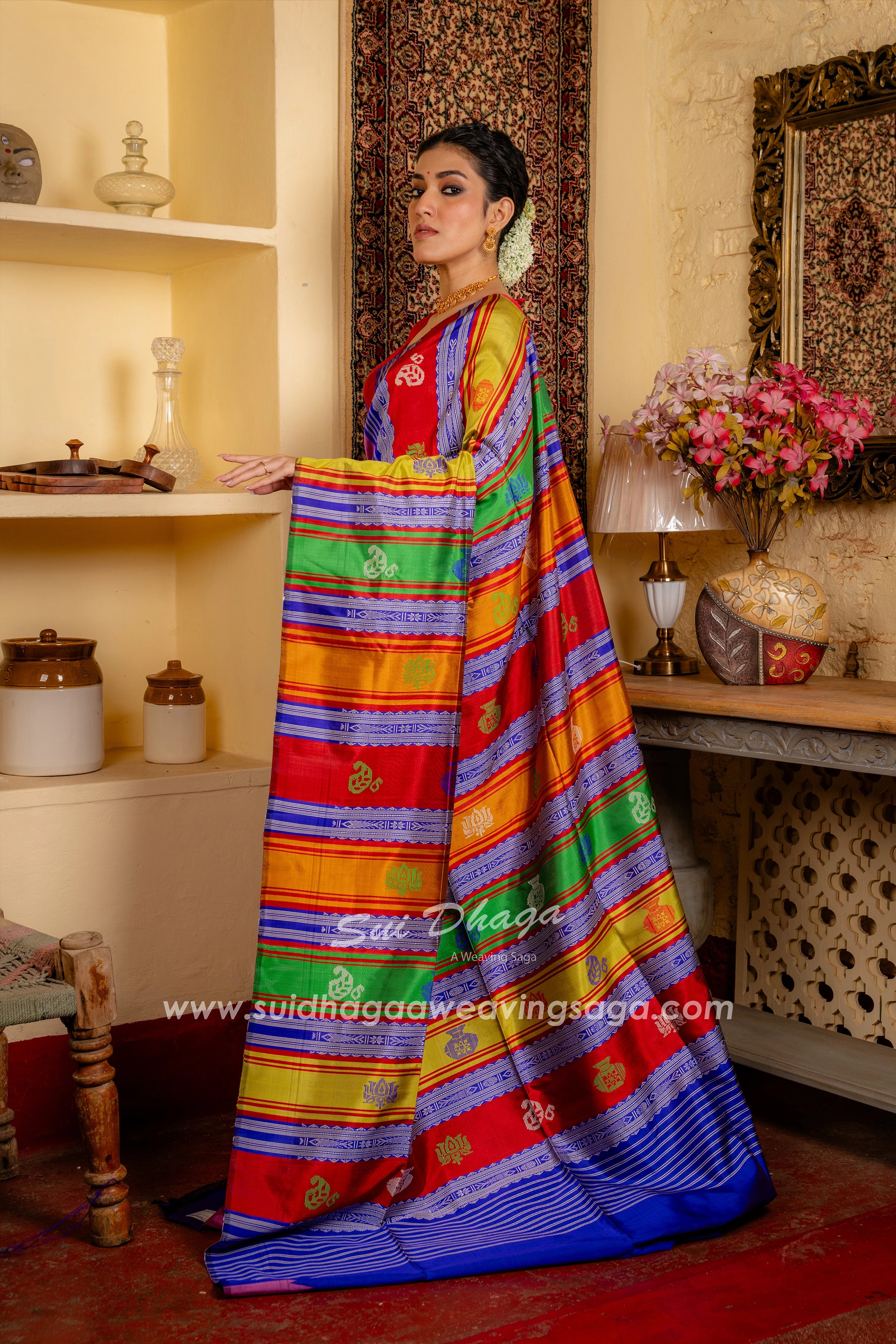 Pink Coloured Handwoven Double Pallu Berhampuri