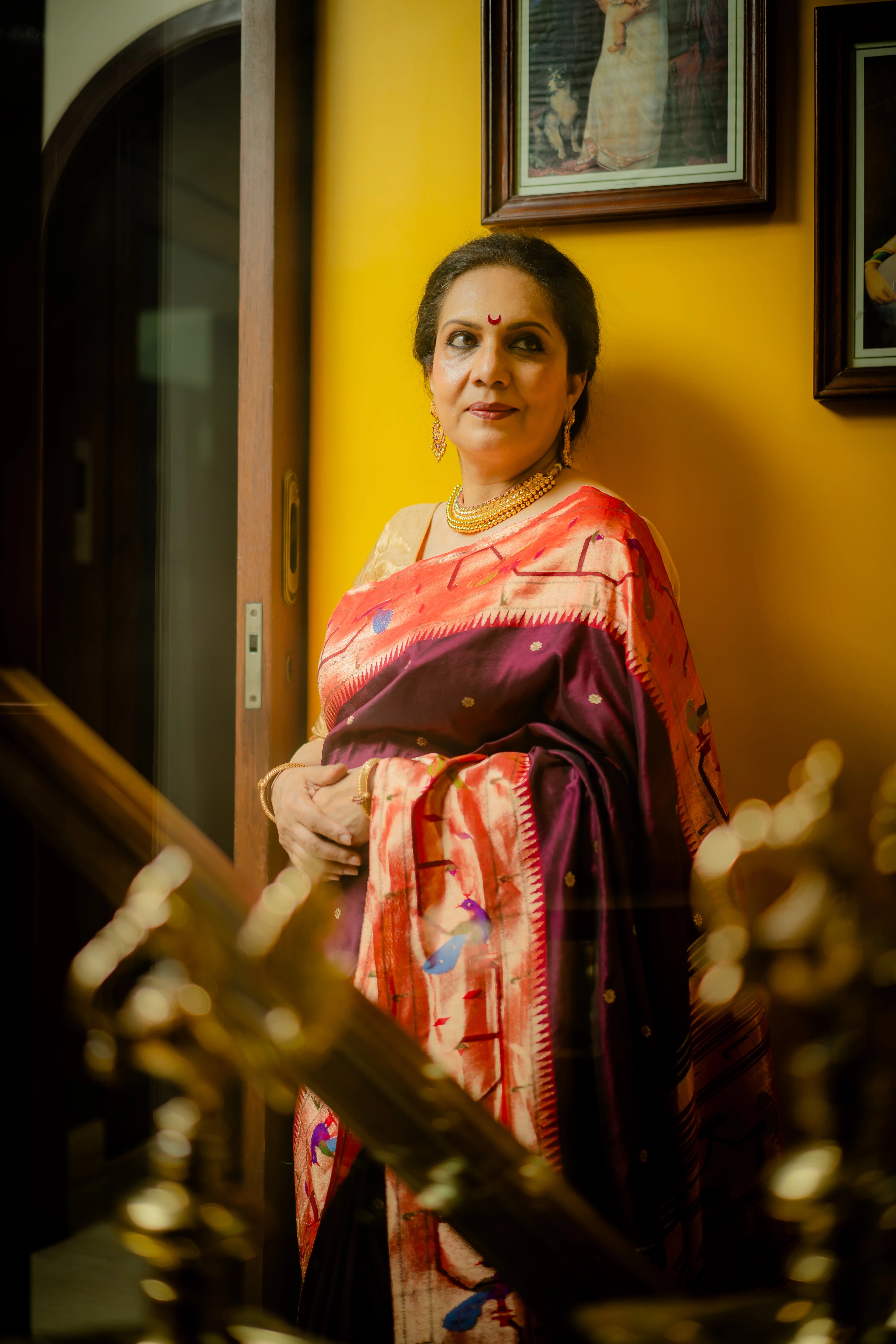 Wine Coloured Handwoven Peacock Parrot Muniya Border Pure Silk Paithani Saree with Traditional Pallu