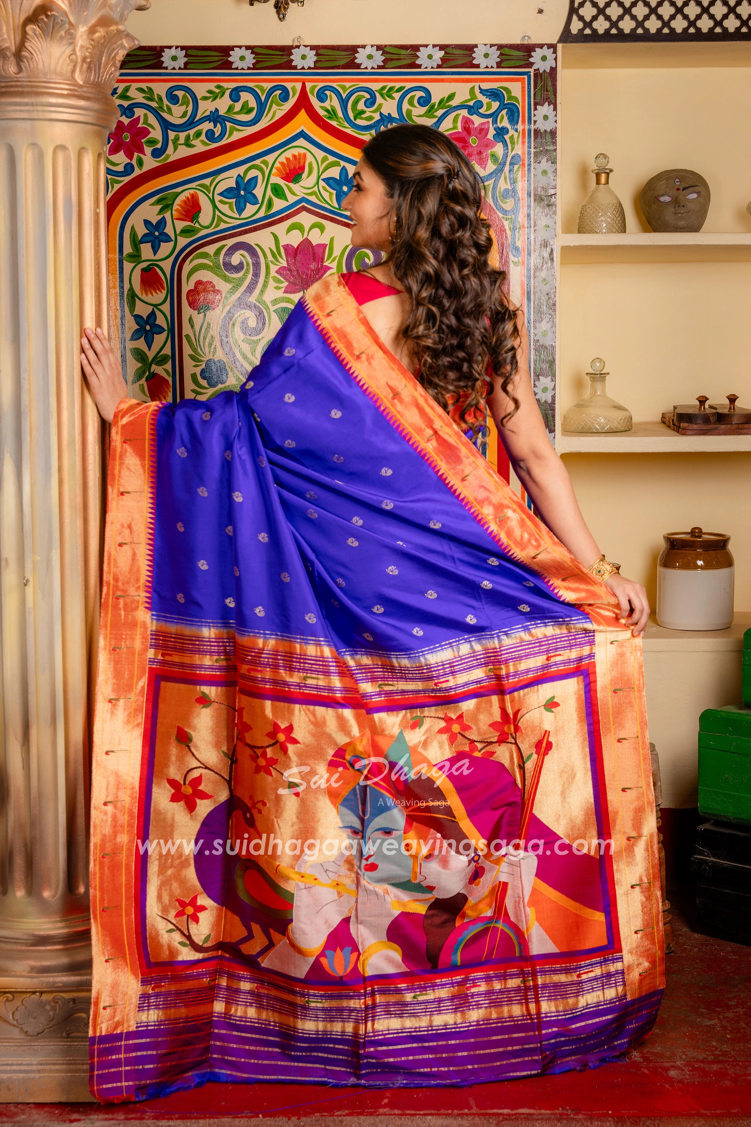 Handwoven Muniya Border Pure Silk Paithani with Meera Krishna Pallu