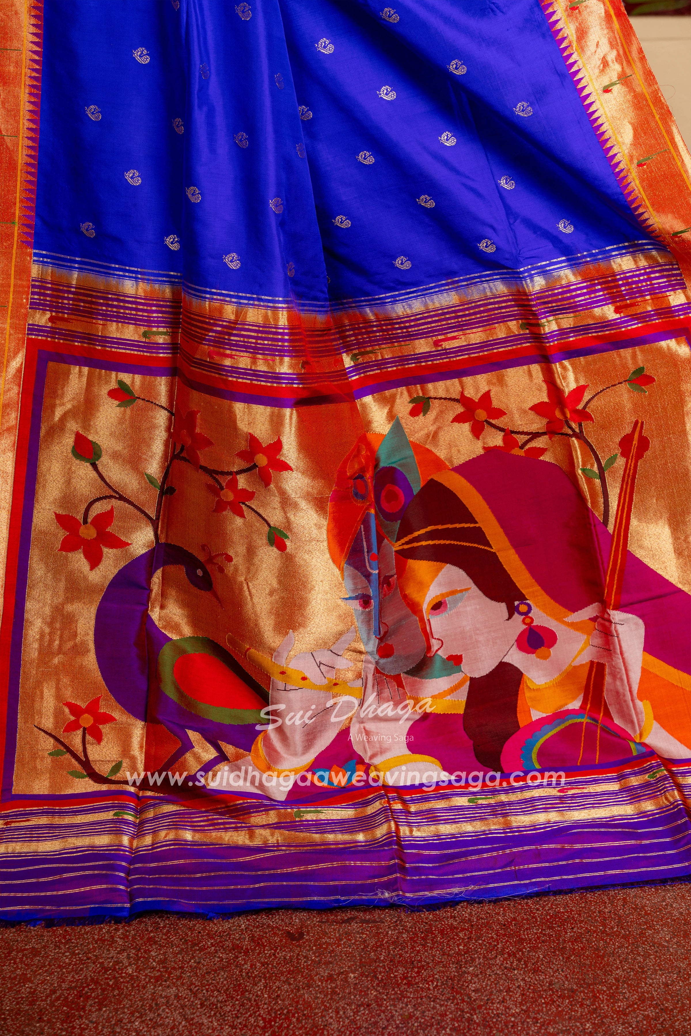 Handwoven Muniya Border Pure Silk Paithani with Meera Krishna Pallu