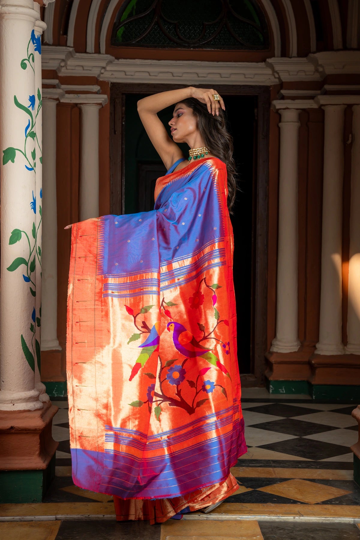 Pure Silk Handwoven Muniya Border paithani with Parrot pallu