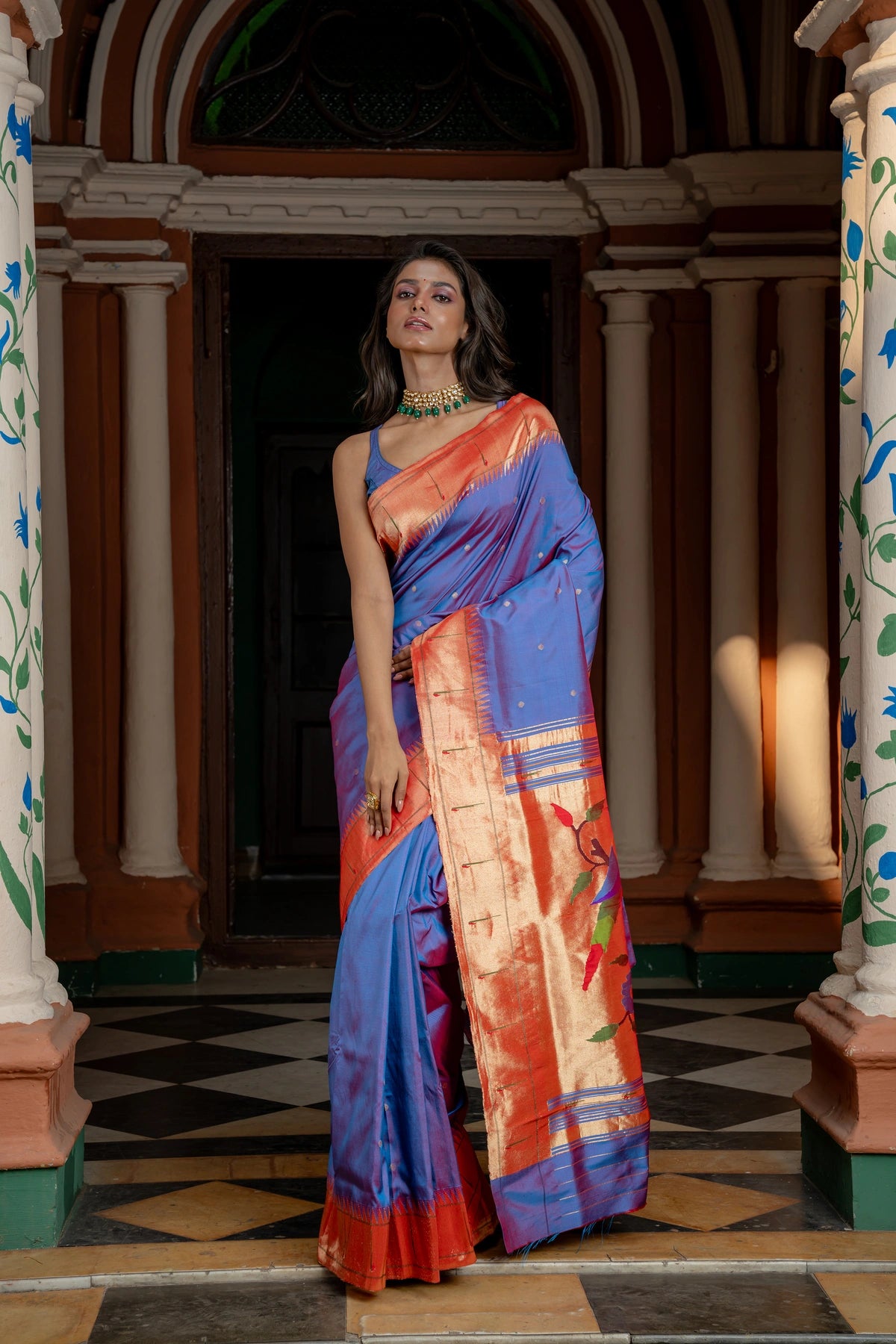 Pure Silk Handwoven Muniya Border paithani with Parrot pallu