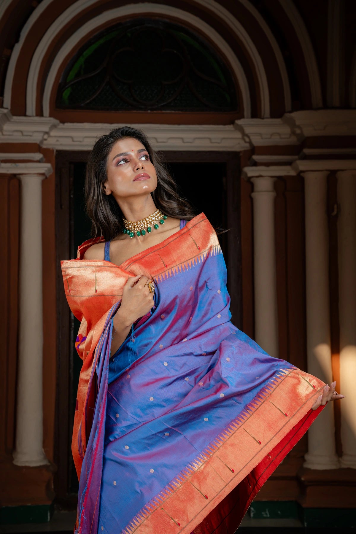 Pure Silk Handwoven Muniya Border paithani with Parrot pallu