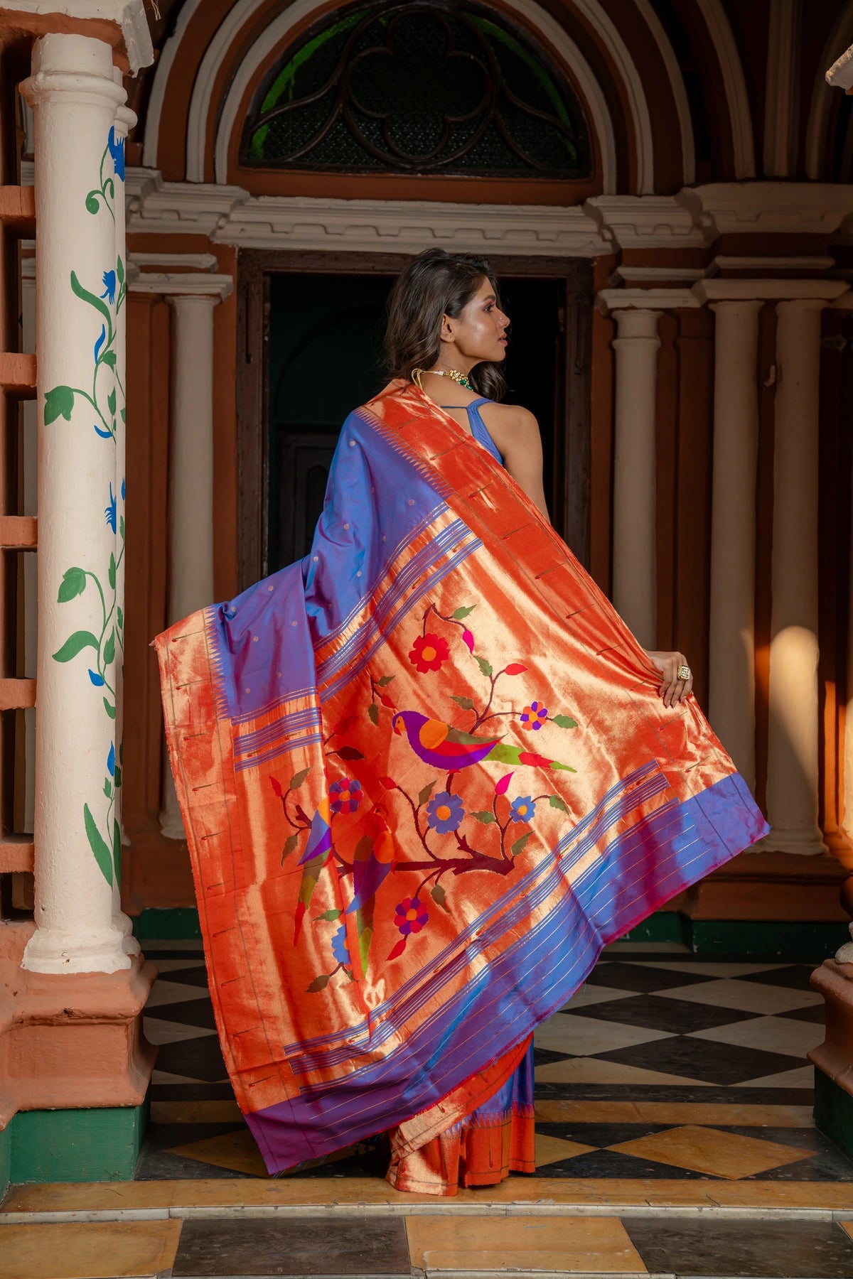 Pure Silk Handwoven Muniya Border paithani with Parrot pallu