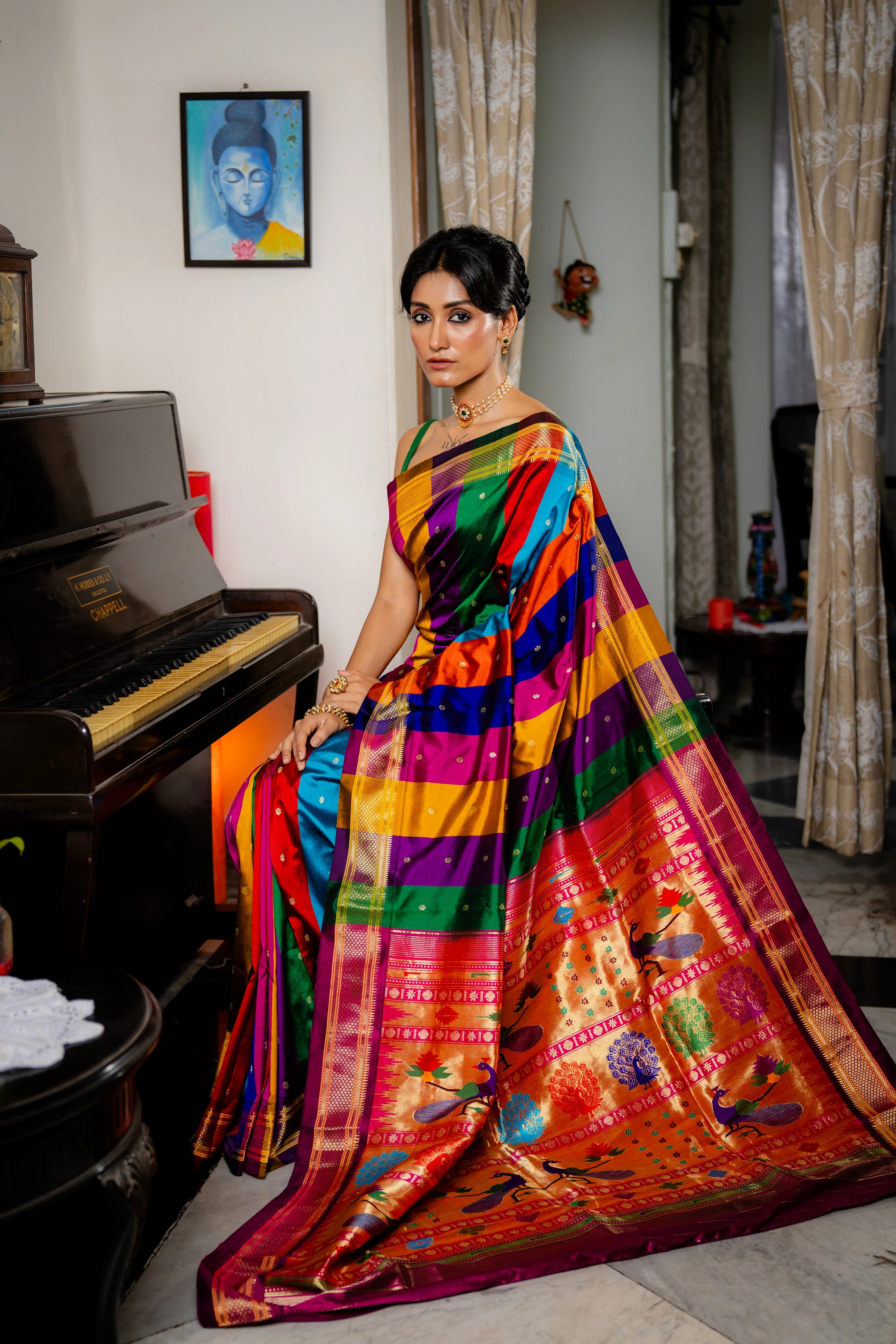 Multicoloured Handwoven Rangkaat Pure Silk Paithani