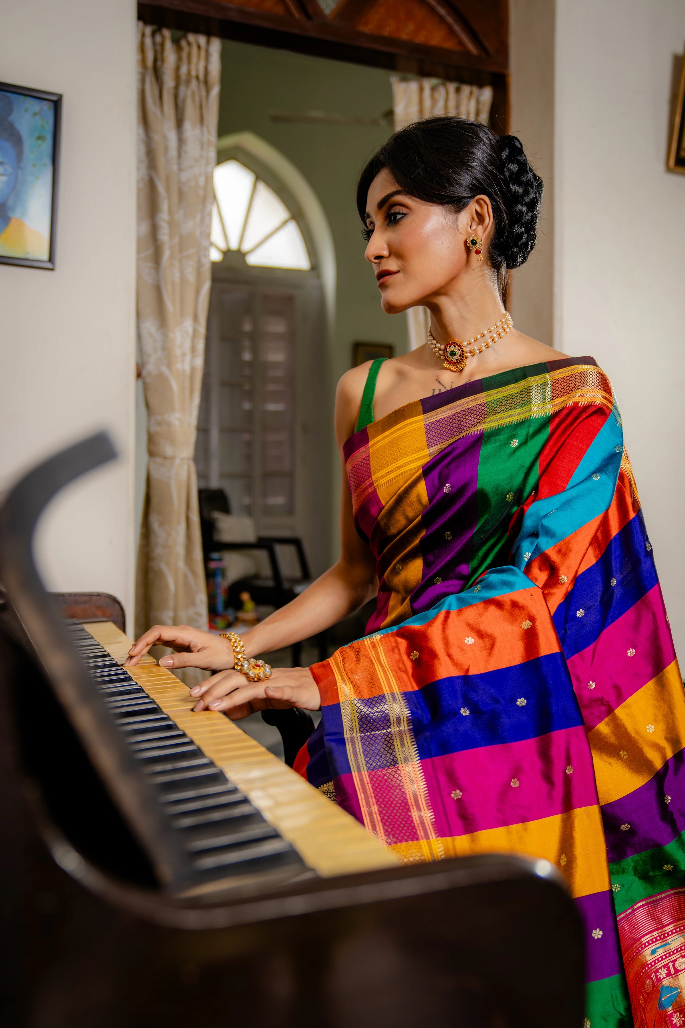 Multicoloured Handwoven Rangkaat Pure Silk Paithani