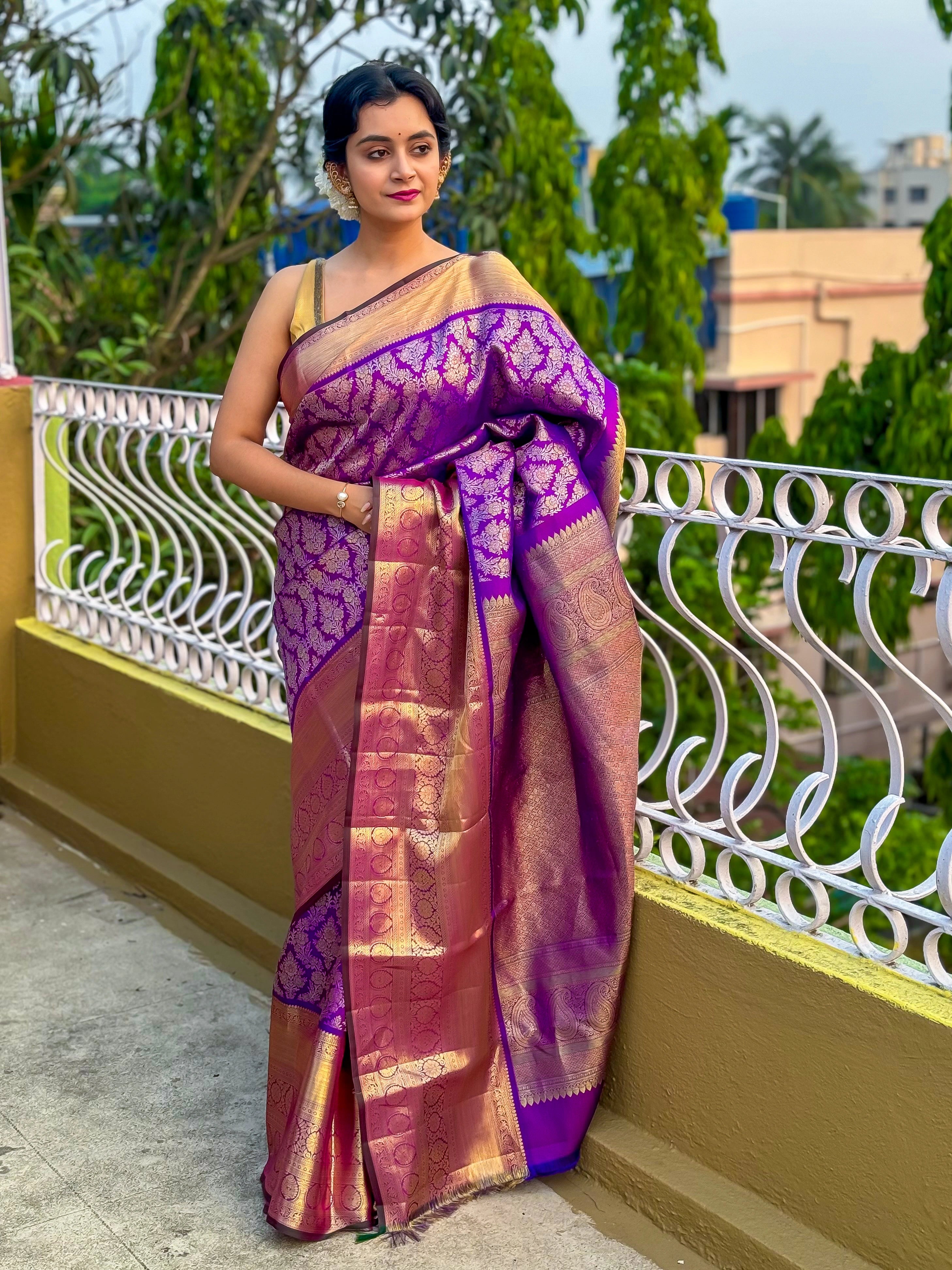 Handcrafted Kanjivaram in purple colour