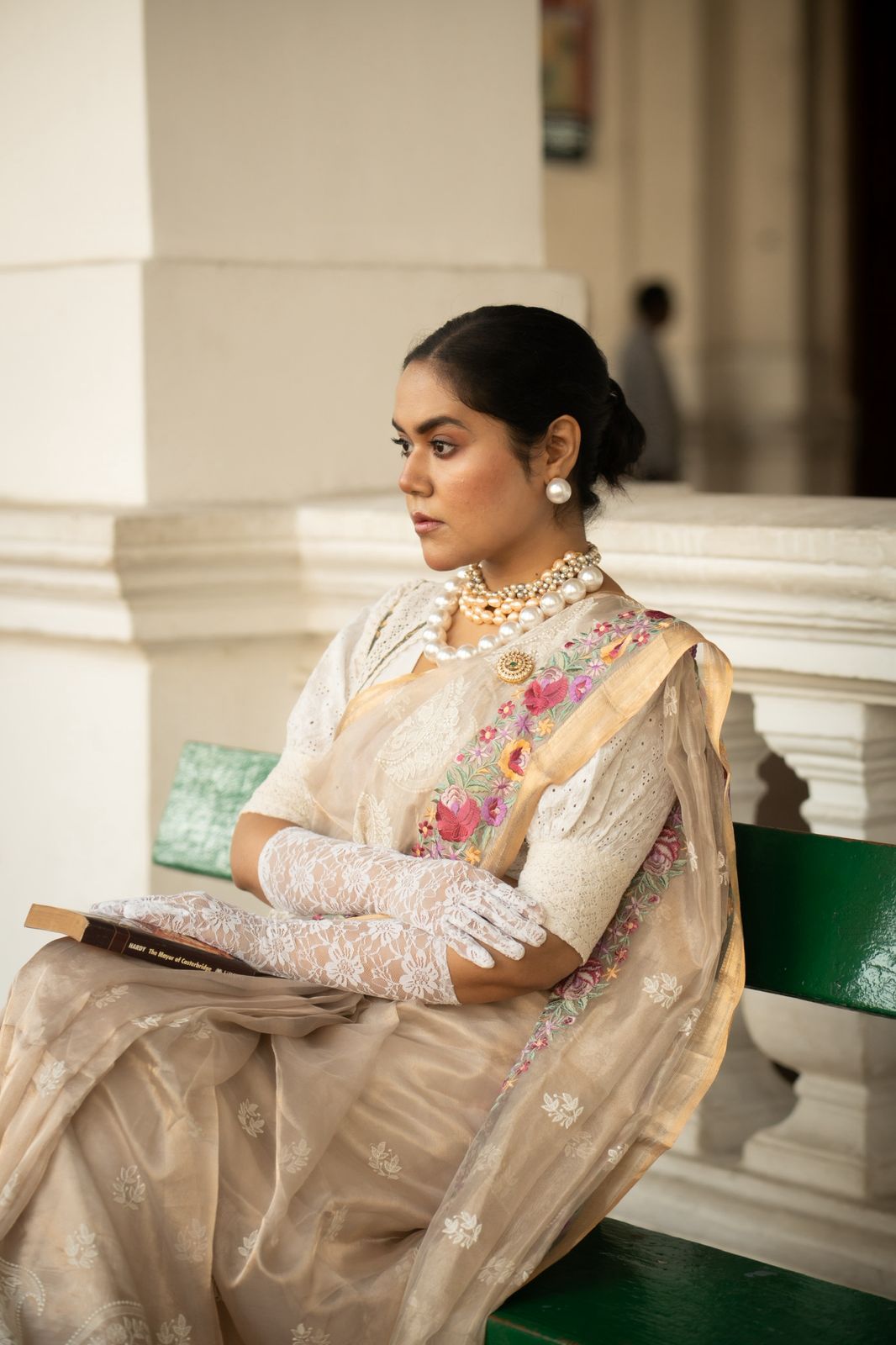 Pure Tissue Silk Parsi Border Chikankari Embroidery Saree with Special Tassels & Blouse