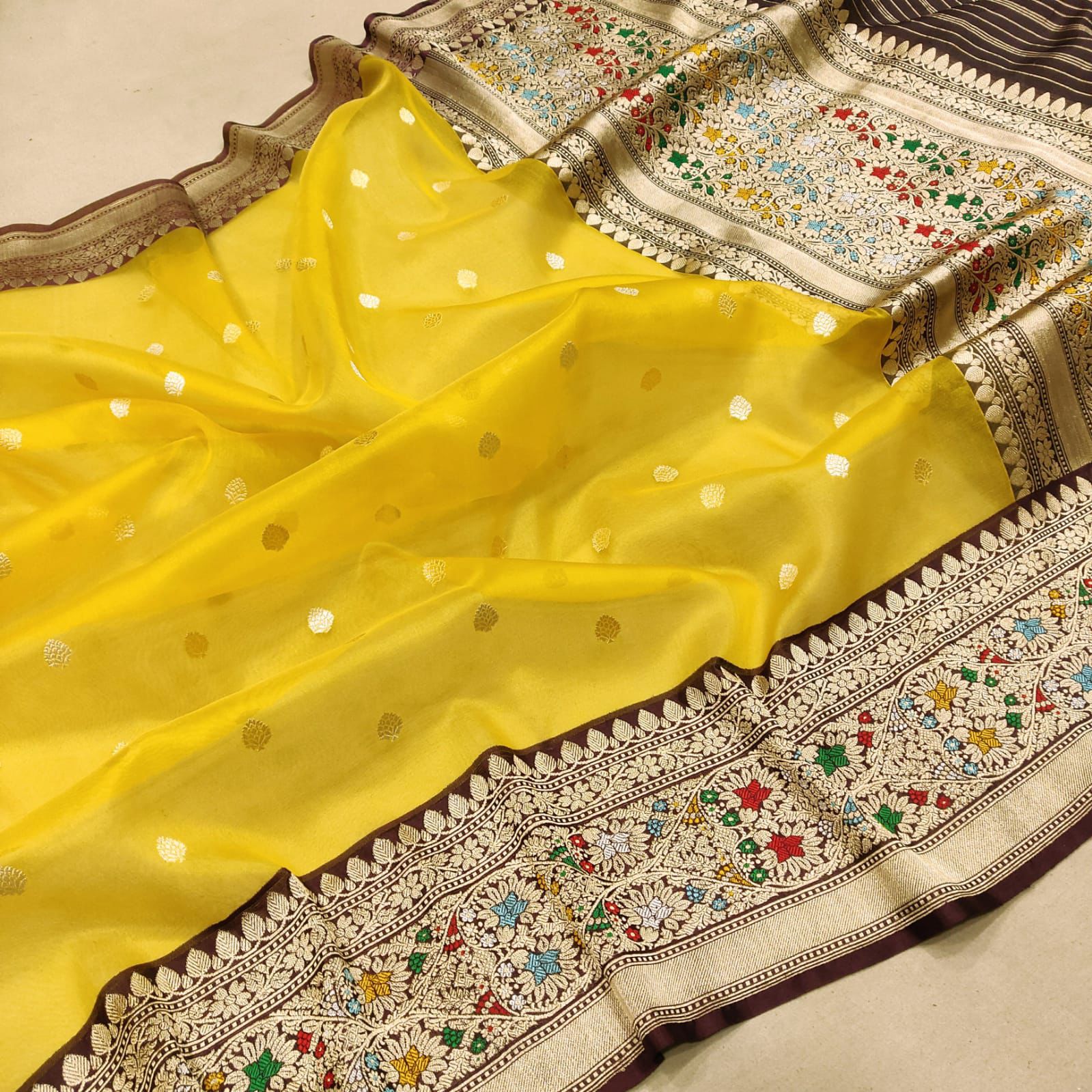 Sunshine in Silk – Yellow Kora Banarasi Elegance
