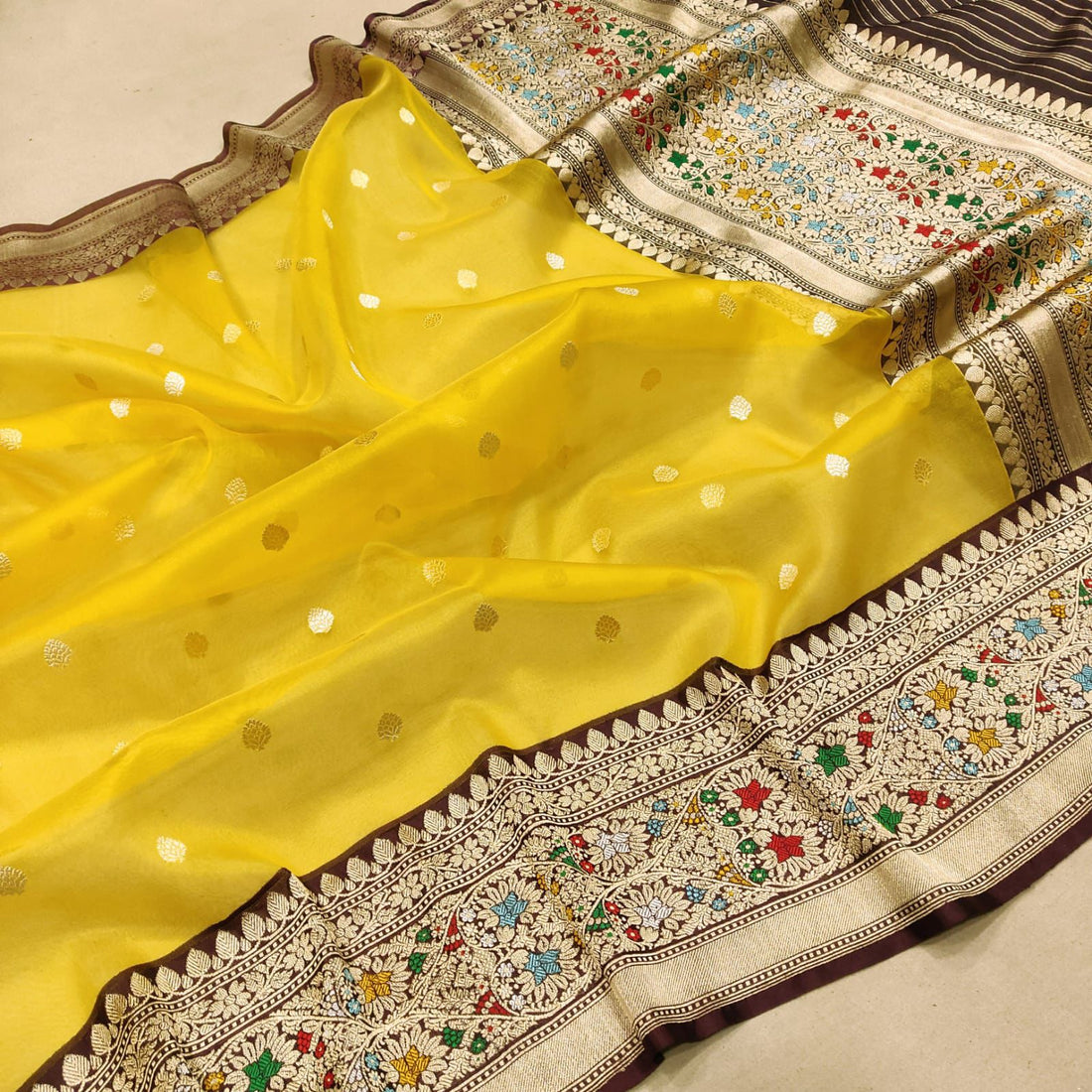 Sunshine in Silk – Yellow Kora Banarasi Elegance