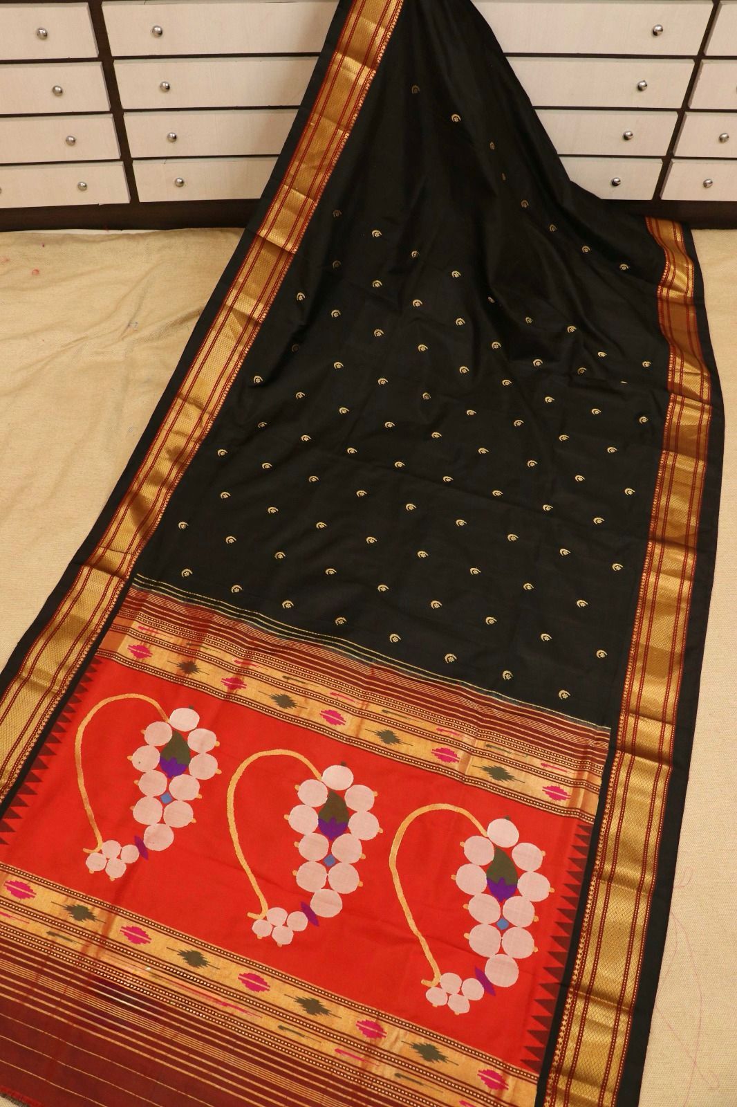 Timeless Black Paithani with Chandrakor Grace