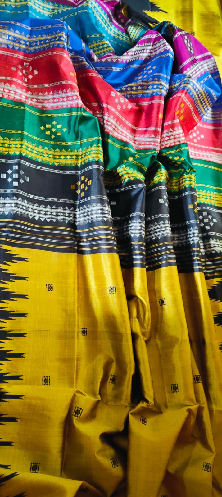 Mustard Gold & Black Metallic Double Aanchal Berhampuri Silk Saree