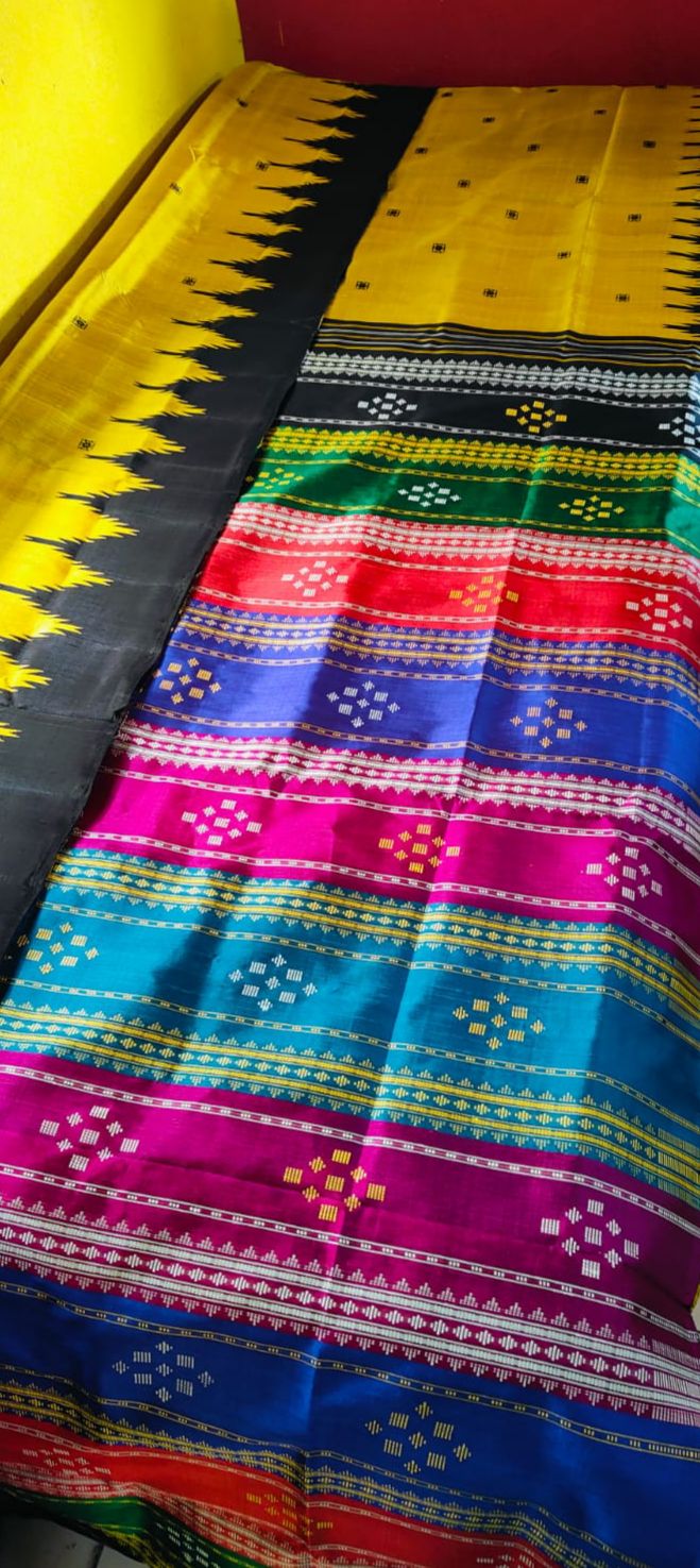 Mustard Gold & Black Metallic Double Aanchal Berhampuri Silk Saree