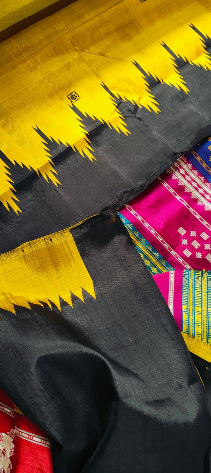 Mustard Gold & Black Metallic Double Aanchal Berhampuri Silk Saree