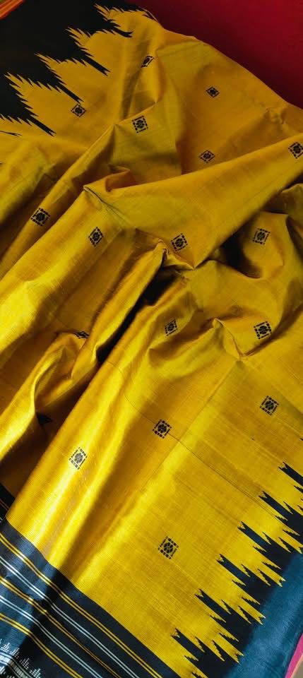 Mustard Gold & Black Metallic Double Aanchal Berhampuri Silk Saree