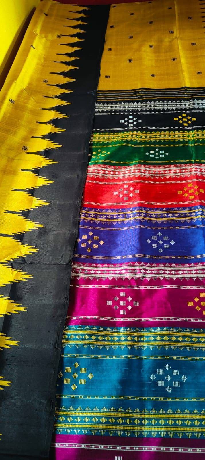 Mustard Gold & Black Metallic Double Aanchal Berhampuri Silk Saree