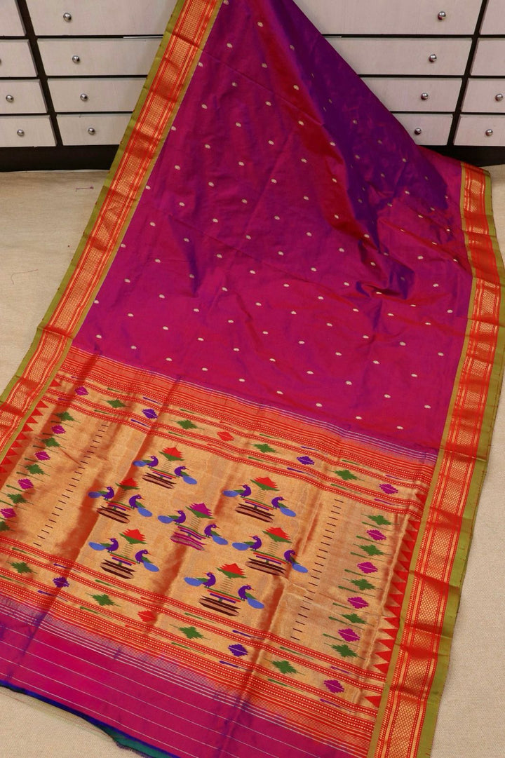 Gulabi Mor Traditional Pallu Pure Silk Paithani Saree