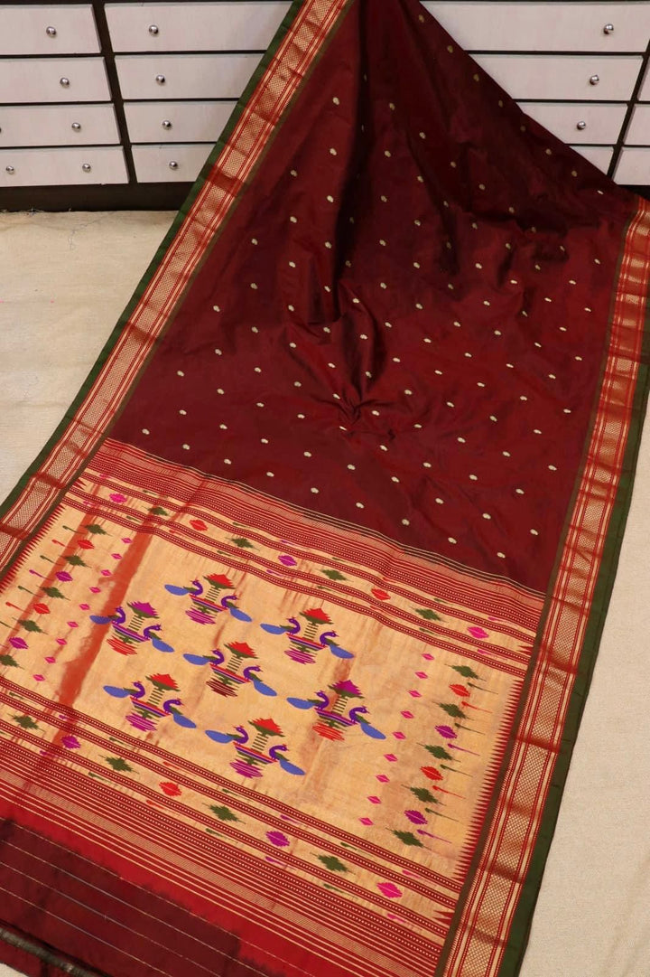 Raktim Mor Traditional Pallu Pure Silk Paithani Saree