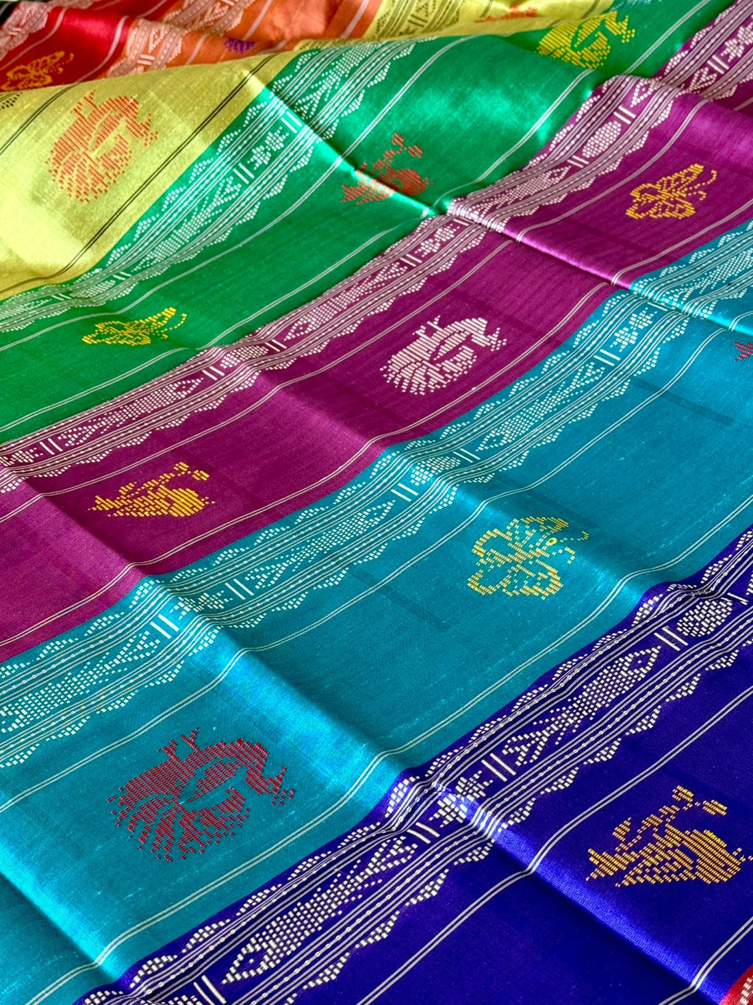 Black Checkered Passapali Double Pallu Berhampuri Silk Saree