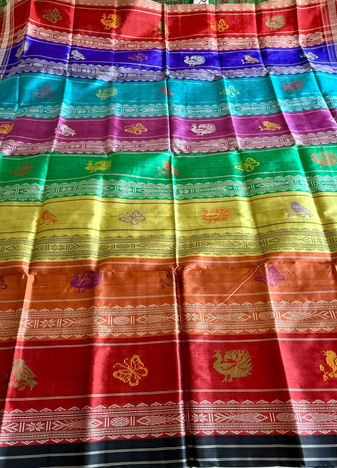 Black Checkered Passapali Double Pallu Berhampuri Silk Saree