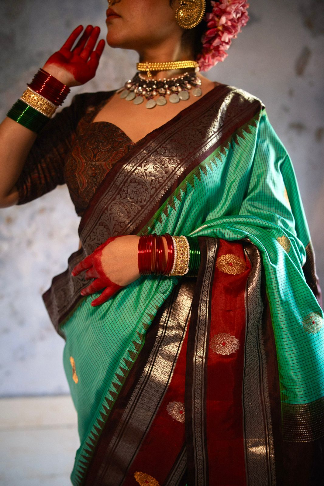 Meenakari Micro Check Gadwal Silk Saree