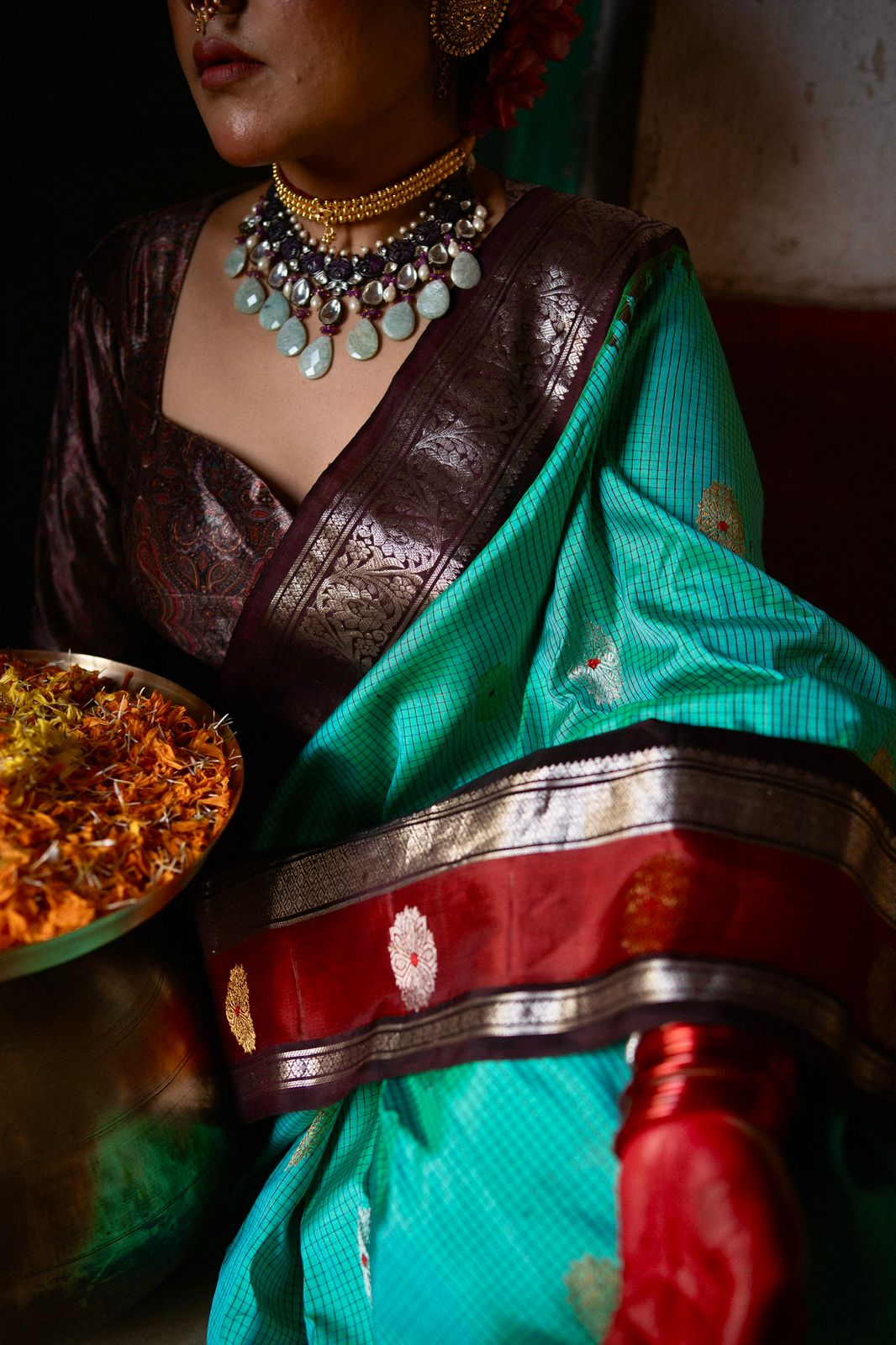 Meenakari Micro Check Gadwal Silk Saree